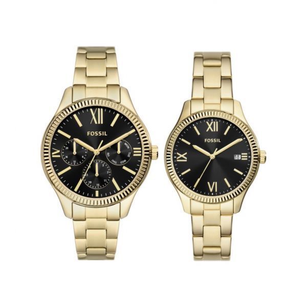 Fossil 폴리스 히스 앤 히어스 다기능 골드톤 스테인리스 스틸 시계 박스 세트 42mm 38mm 3294987
