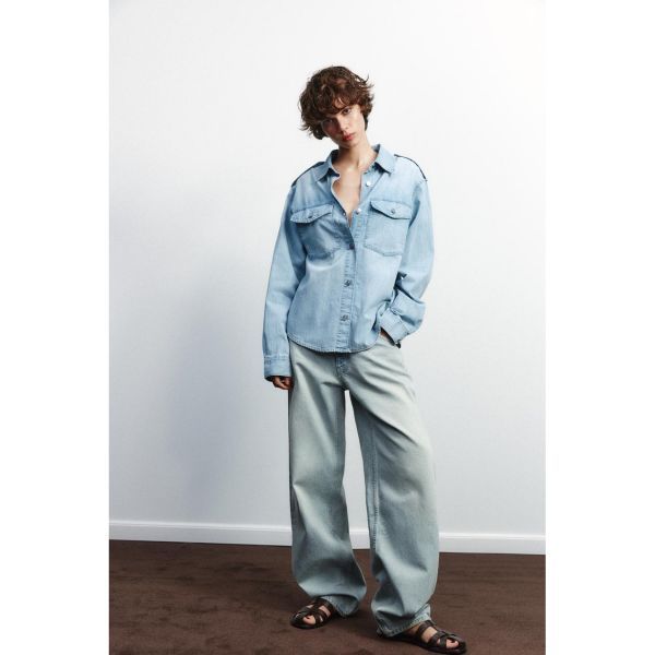 우먼 ZARA 자라 TRF 데님 셔츠 EPAULETTES 10435921