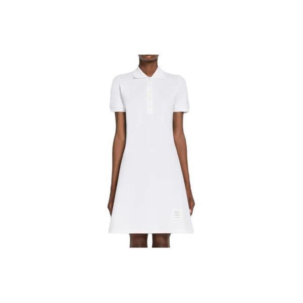 THOM BROWNE 피케 립 거싯 테니스 원피스 - 화이트 FJD097A00050100 270901