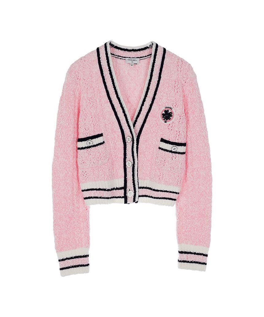 CHANEL 24P Clover Patch Cardigan 36 Pink/Multi-Color 4ET1083 
