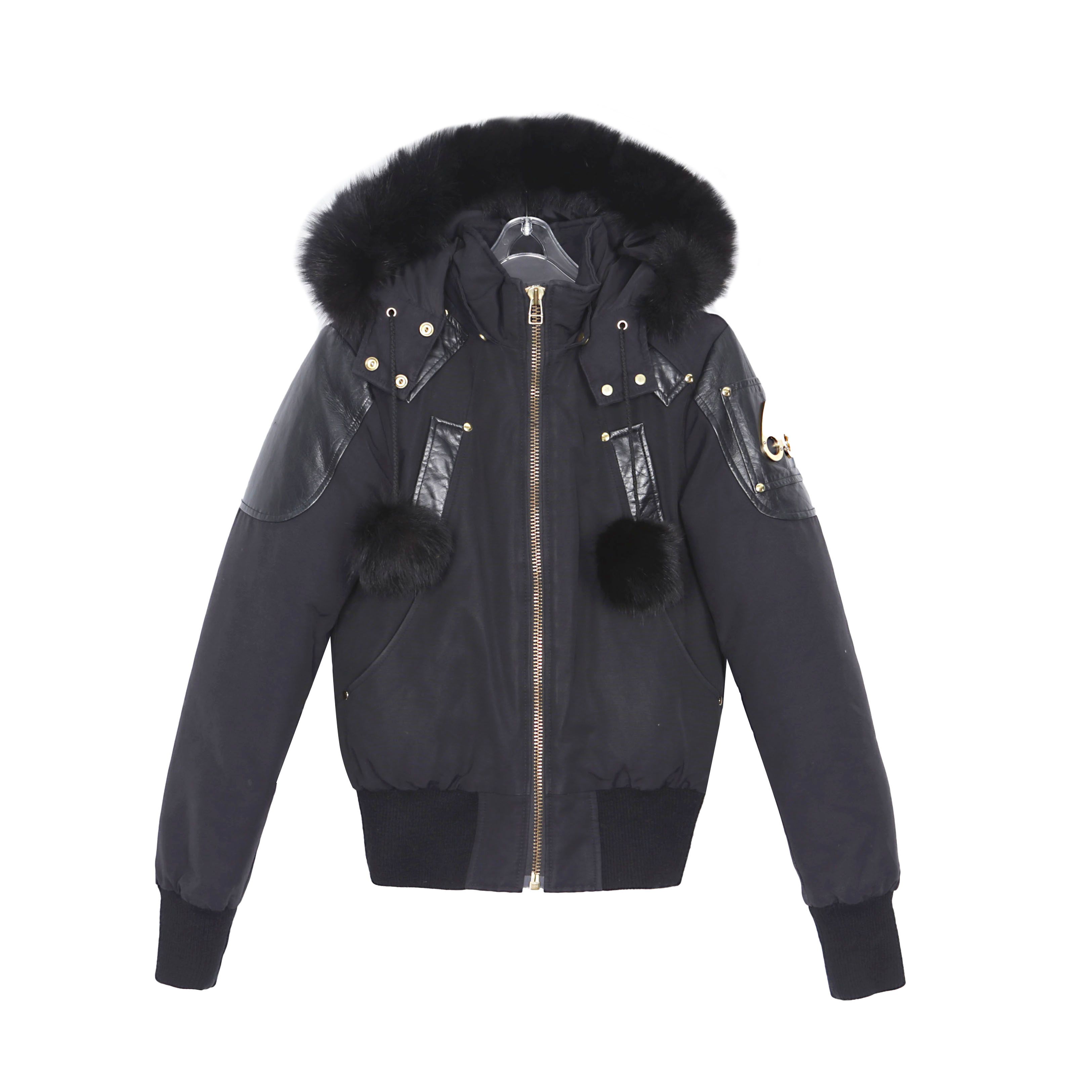 Moose Knuckles Black Fox Fur Trim Gold-plated Leather Patch Moose Knuckles Black Fox Fur Trim Gold-plated Leather Patch