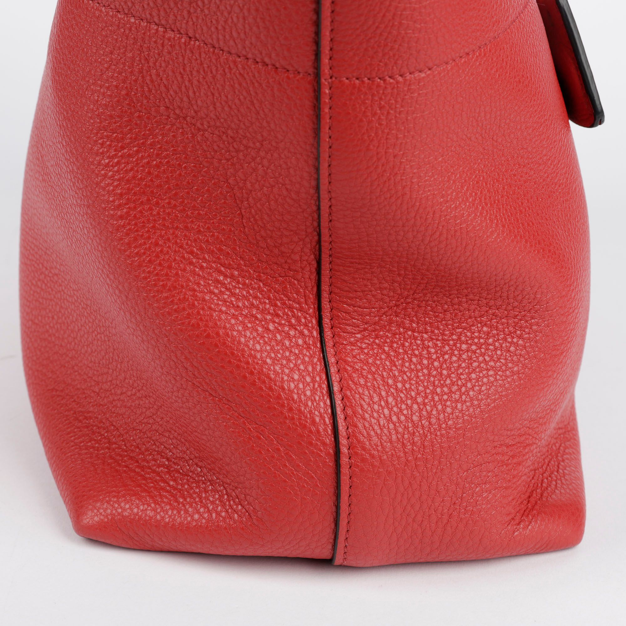 Prada Red Vitello Phoenix Leather Tote Shoulder Bag 1BG203
