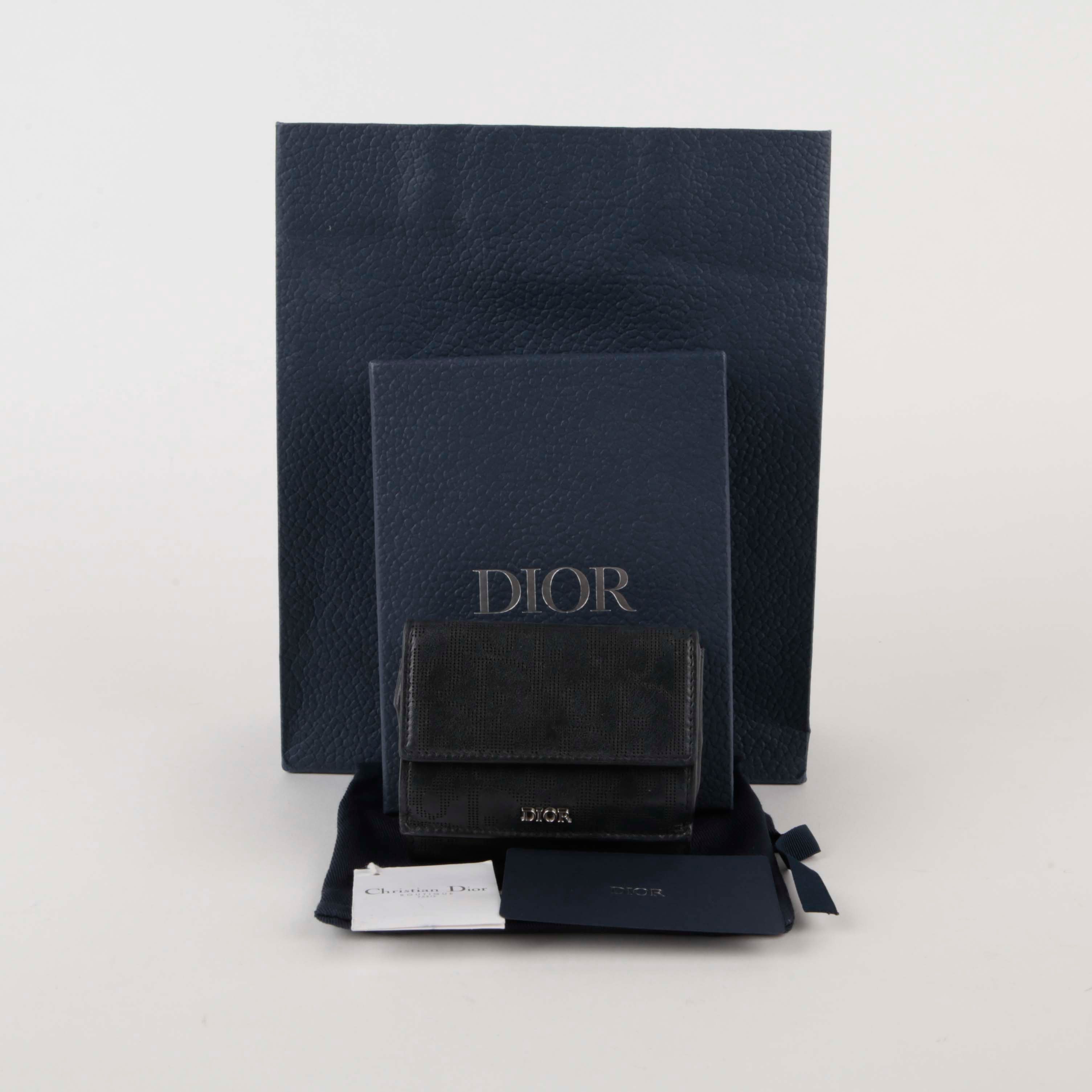 Dior Black Oblique Galaxy Leather Tri-Fold Wallet