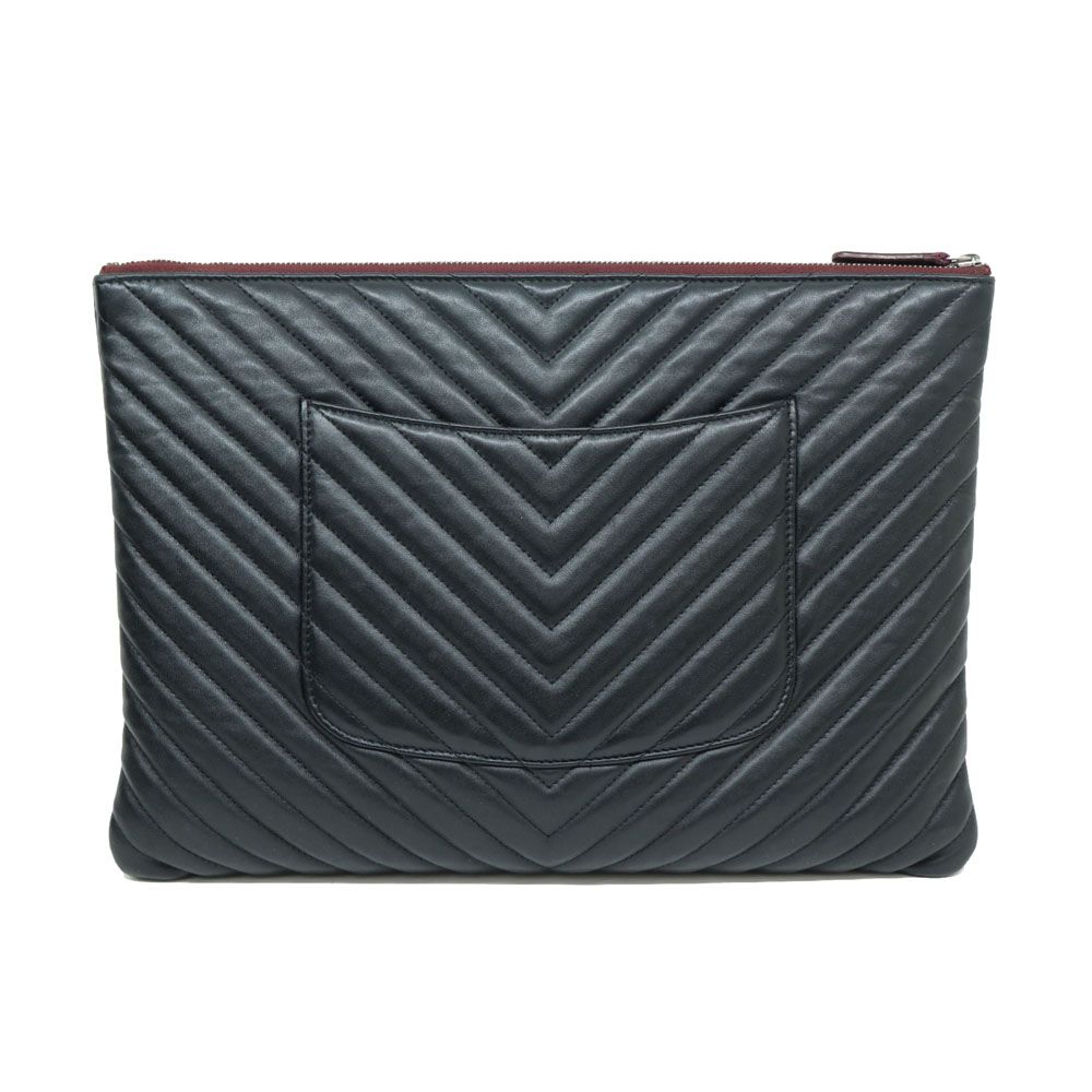 CHANEL Classic Chevron Silver-Tone Black Large Clutch 2018