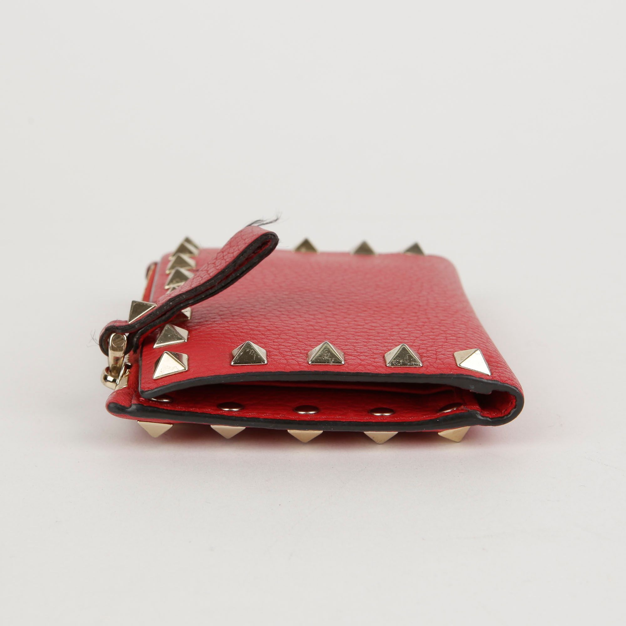 Valentino Red Leather Rockstud Zip Card Case Wallet TW2P0605
