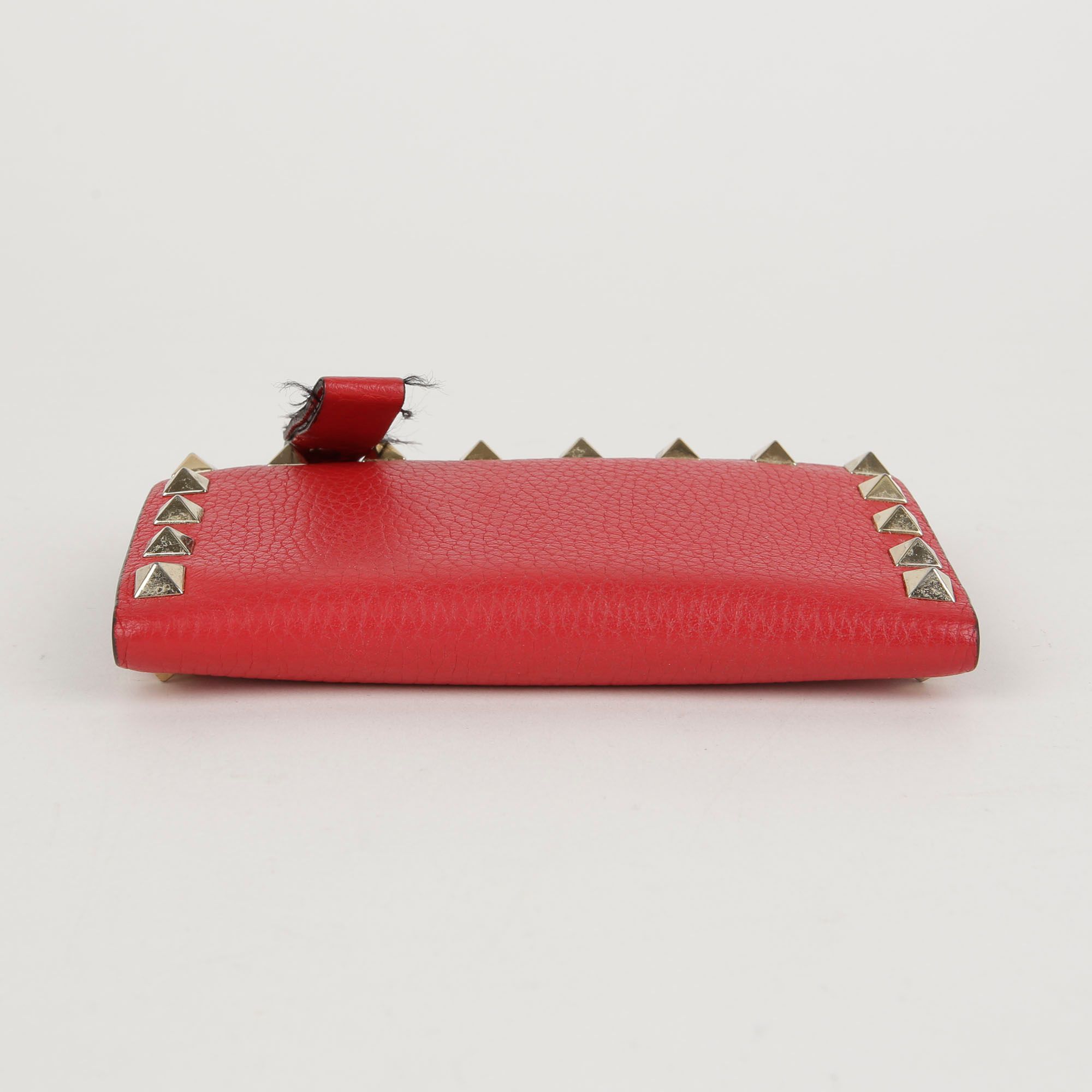 Valentino Red Leather Rockstud Zip Card Case Wallet TW2P0605