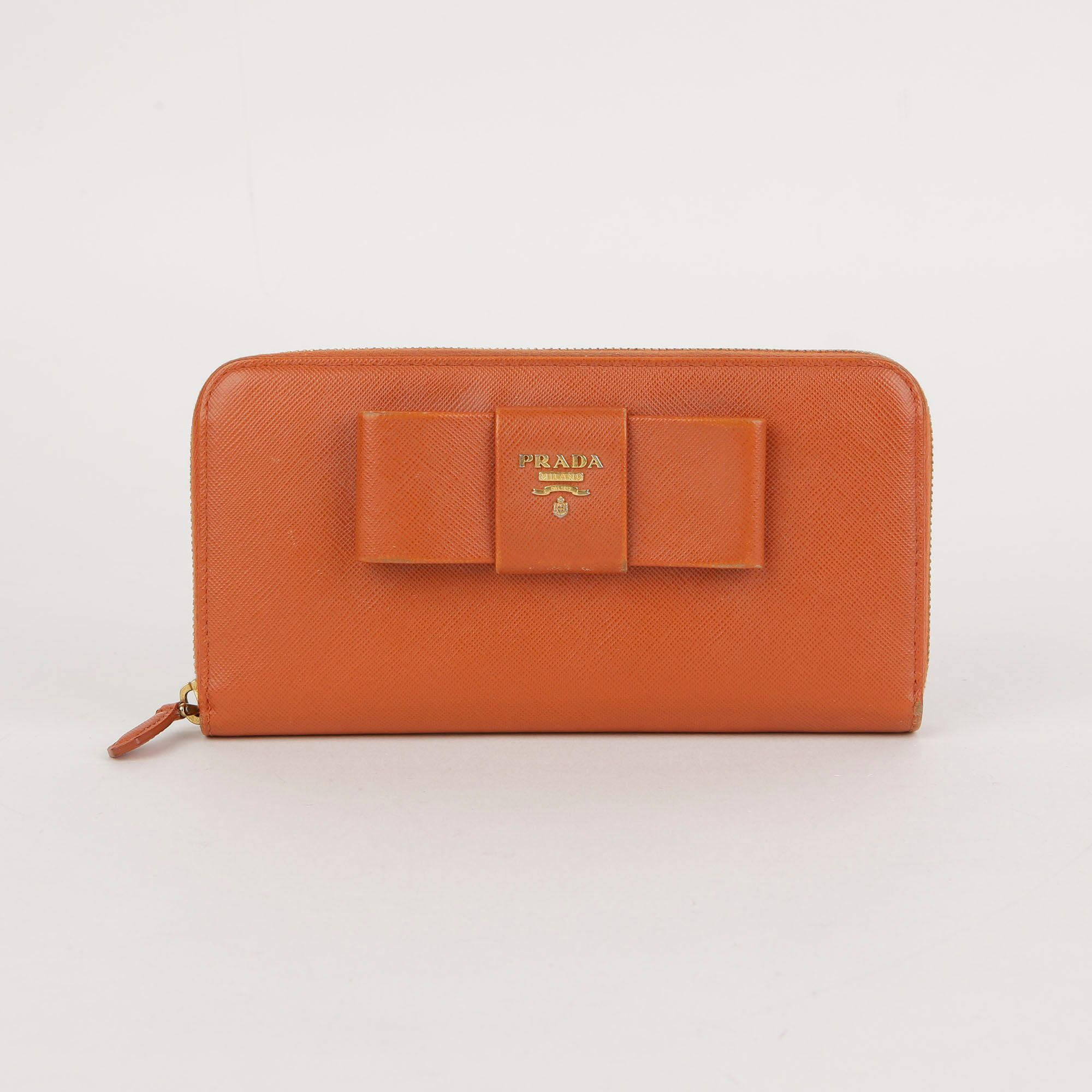 Prada Orange Saffiano Leather Ribbon Long Wallet IM0506 | eBay
