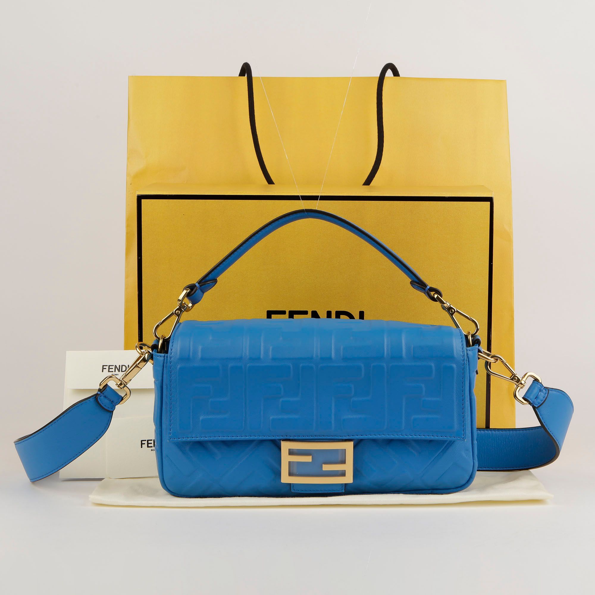 Mid Blue Nappa Leather Baguette Shoulder and Crossbody Bag