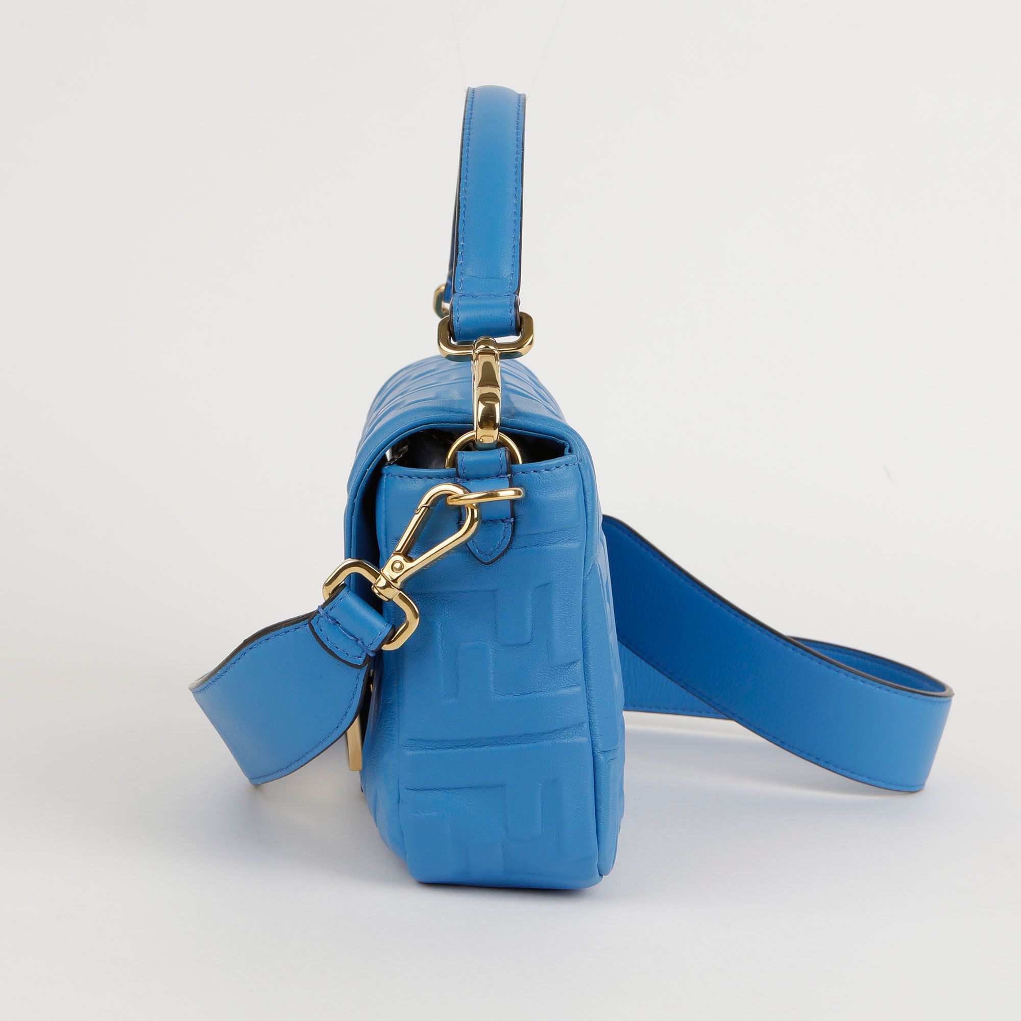 Fendi Medium Blue Nappa Leather Baguette Shoulder and