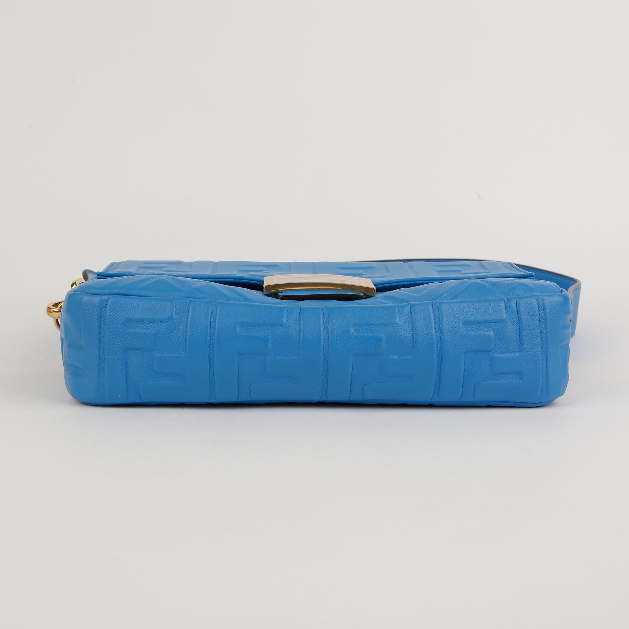 Fendi Medium Blue Nappa Leather Baguette Shoulder and