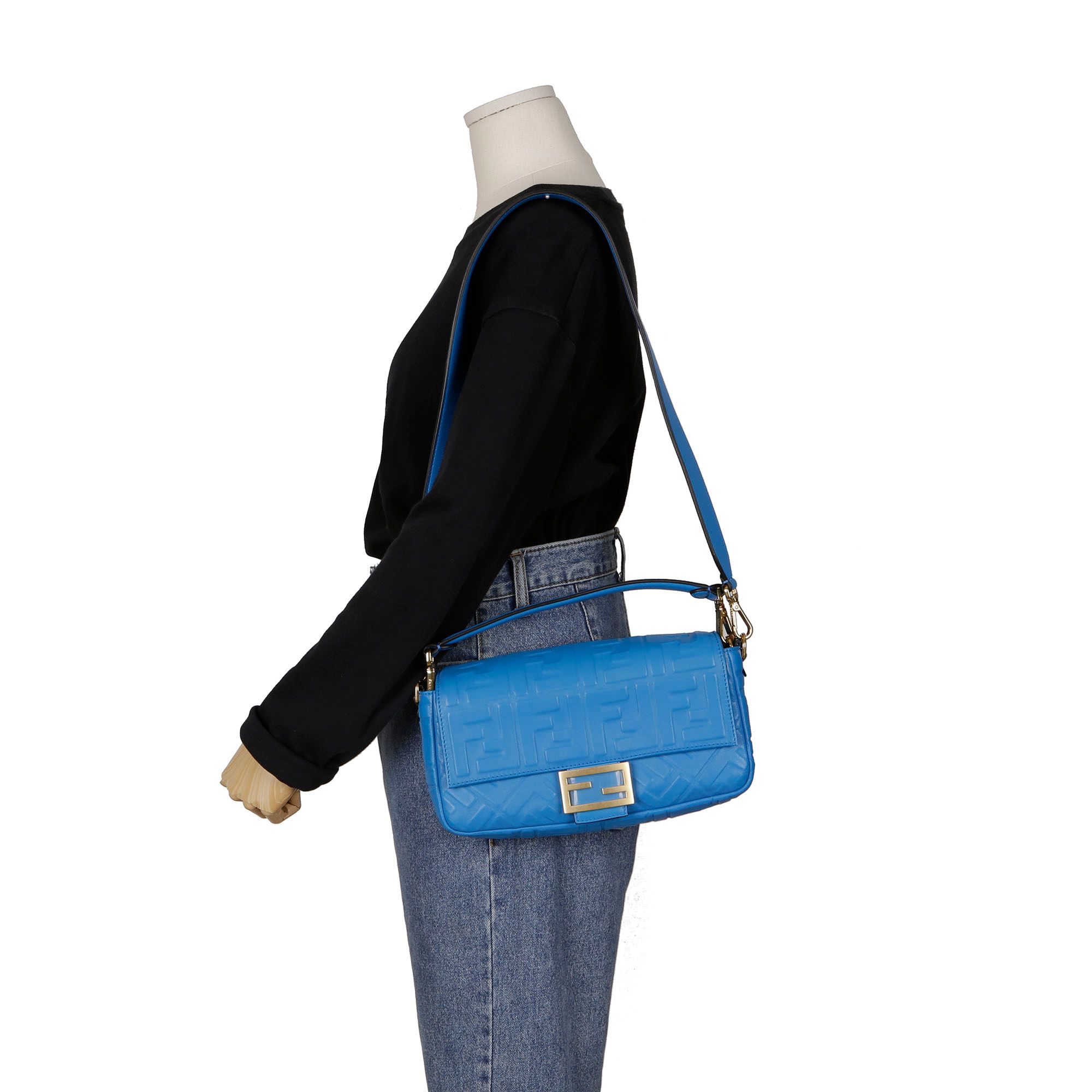 Fendi Medium Blue Nappa Leather Baguette Shoulder and