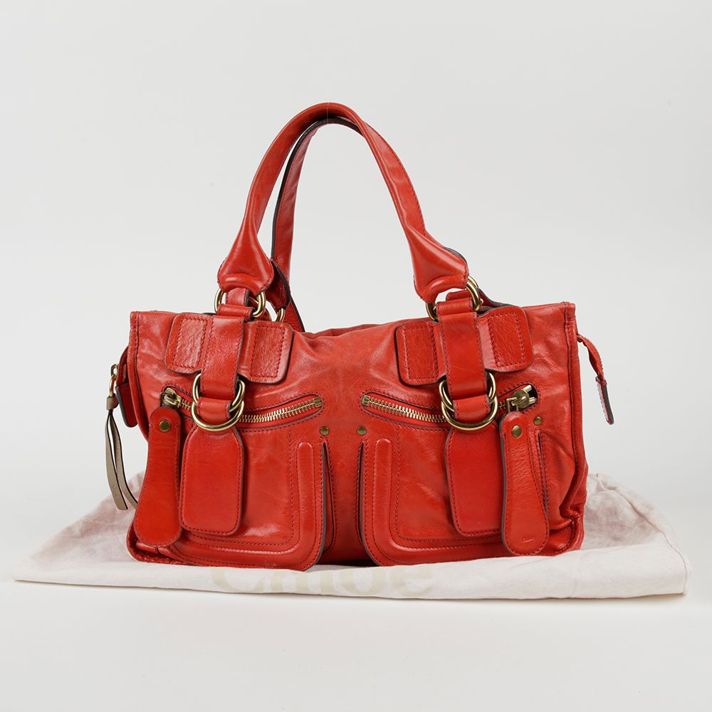 Chloe Red Leather Bay Two-Pocket Tote Shoulder Bag 47787521