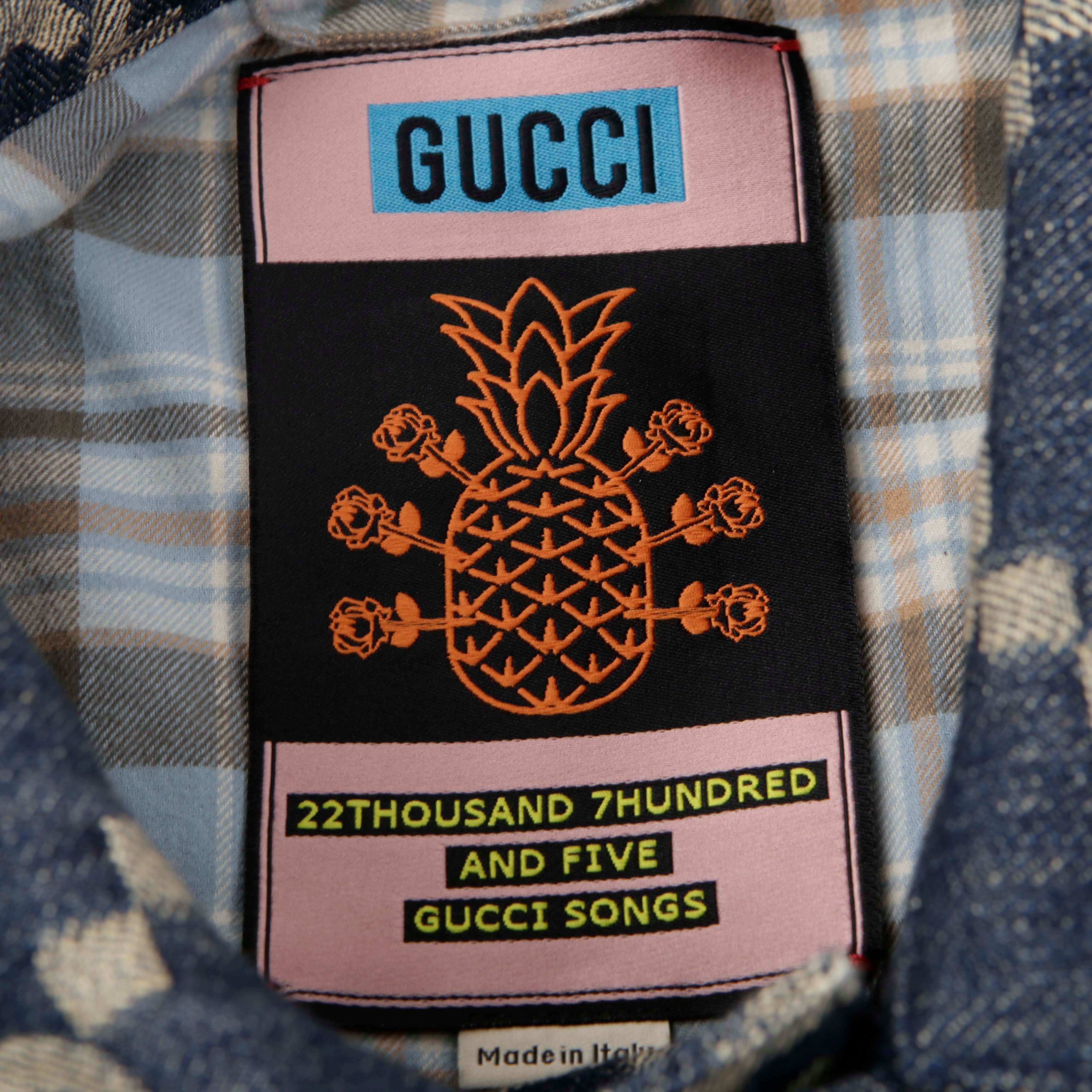 Gucci Blue Ivory Jumbo GG Jacquard Denim Pineapple Vest