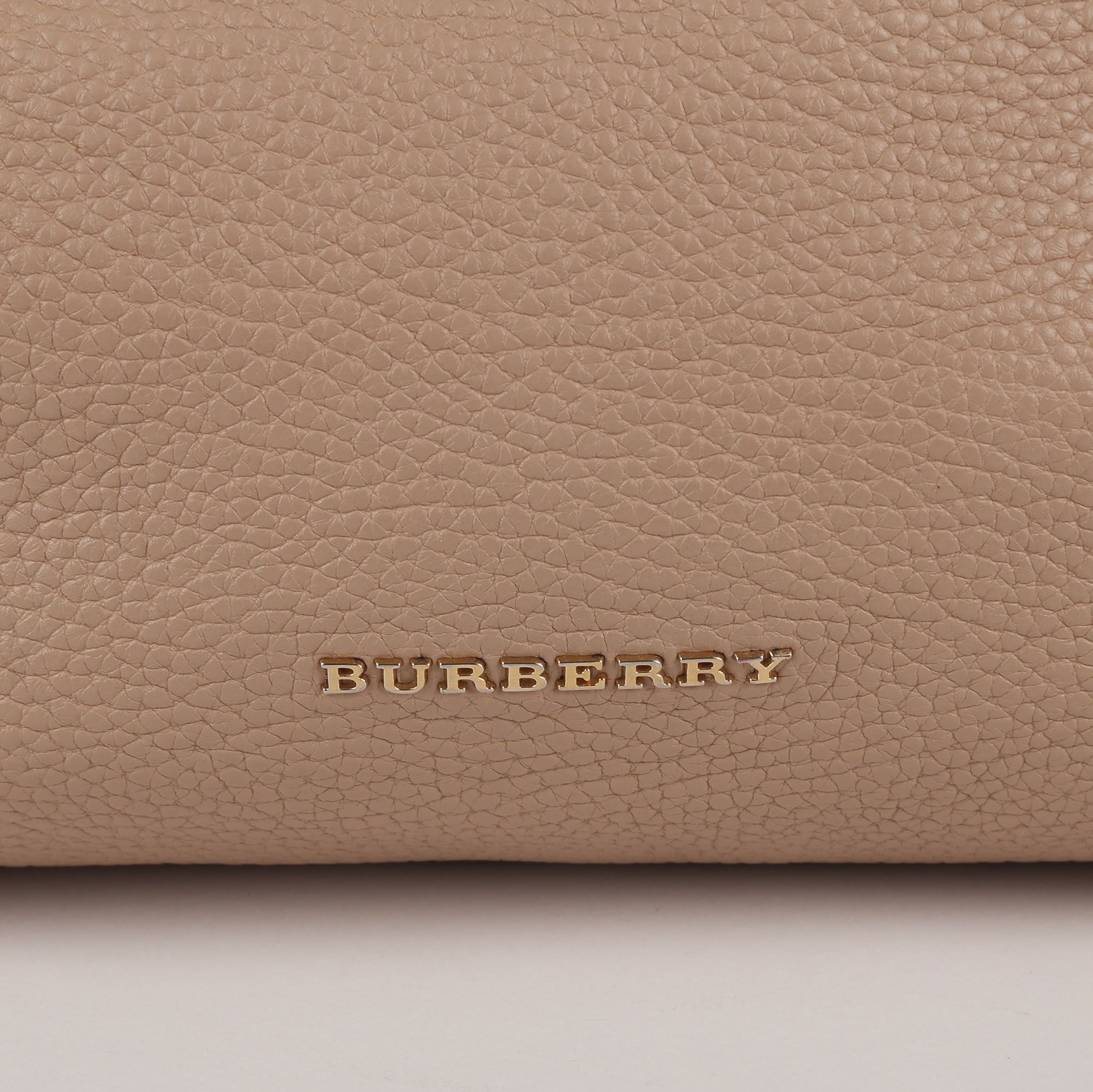 Burberry Small Beige Grainy Leather Green Wood Bowling Tote