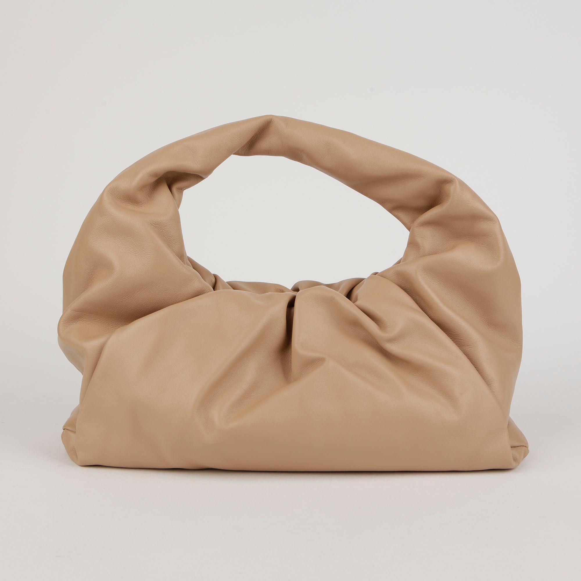 Bottega Veneta Beige Leather Shirring Shoulder Pouch Bag