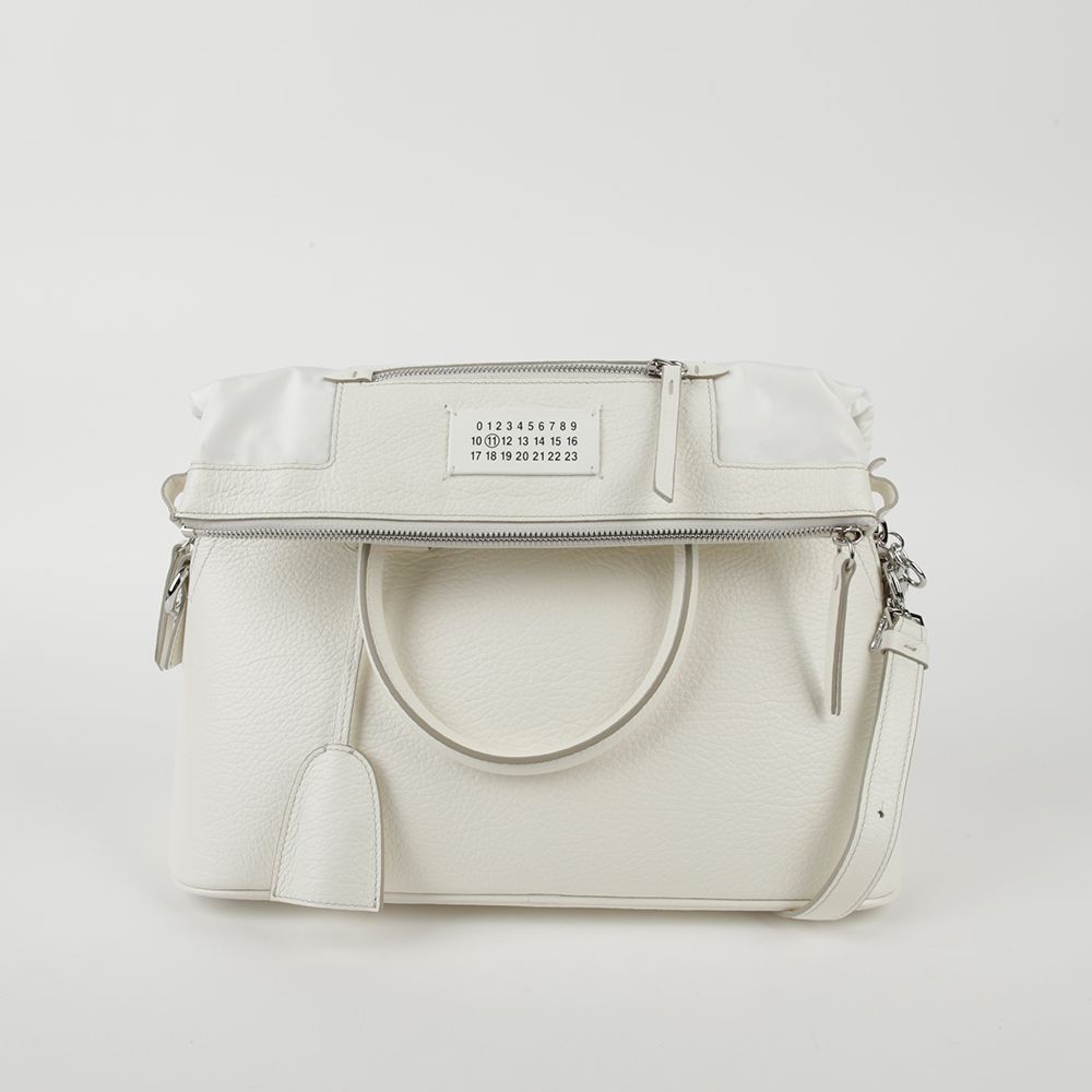 Maison Margiela Medium White Leather 5AC Tote and Shoulder