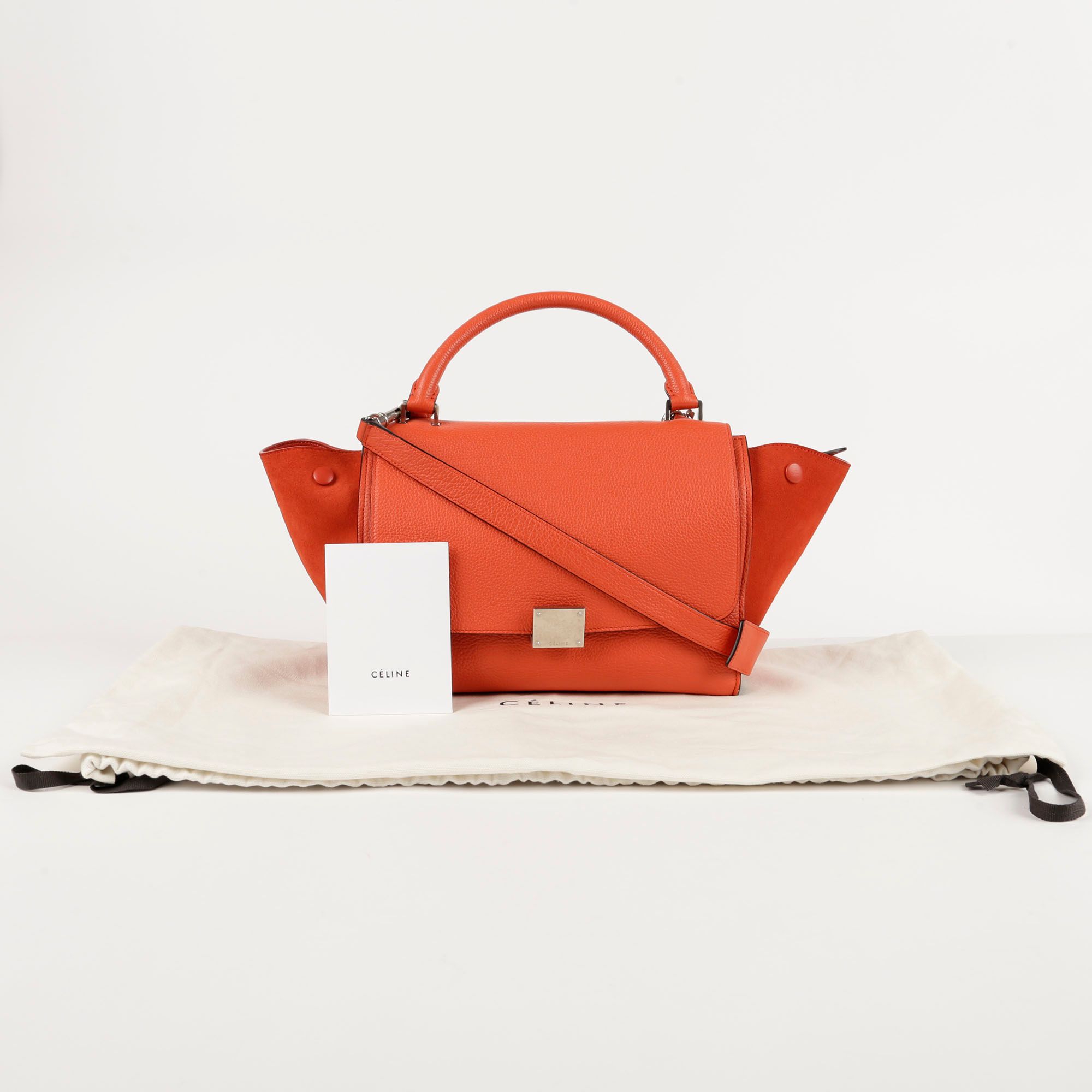 Celine Small Orange Leather Trapeze Tote Shoulder Bag 174683