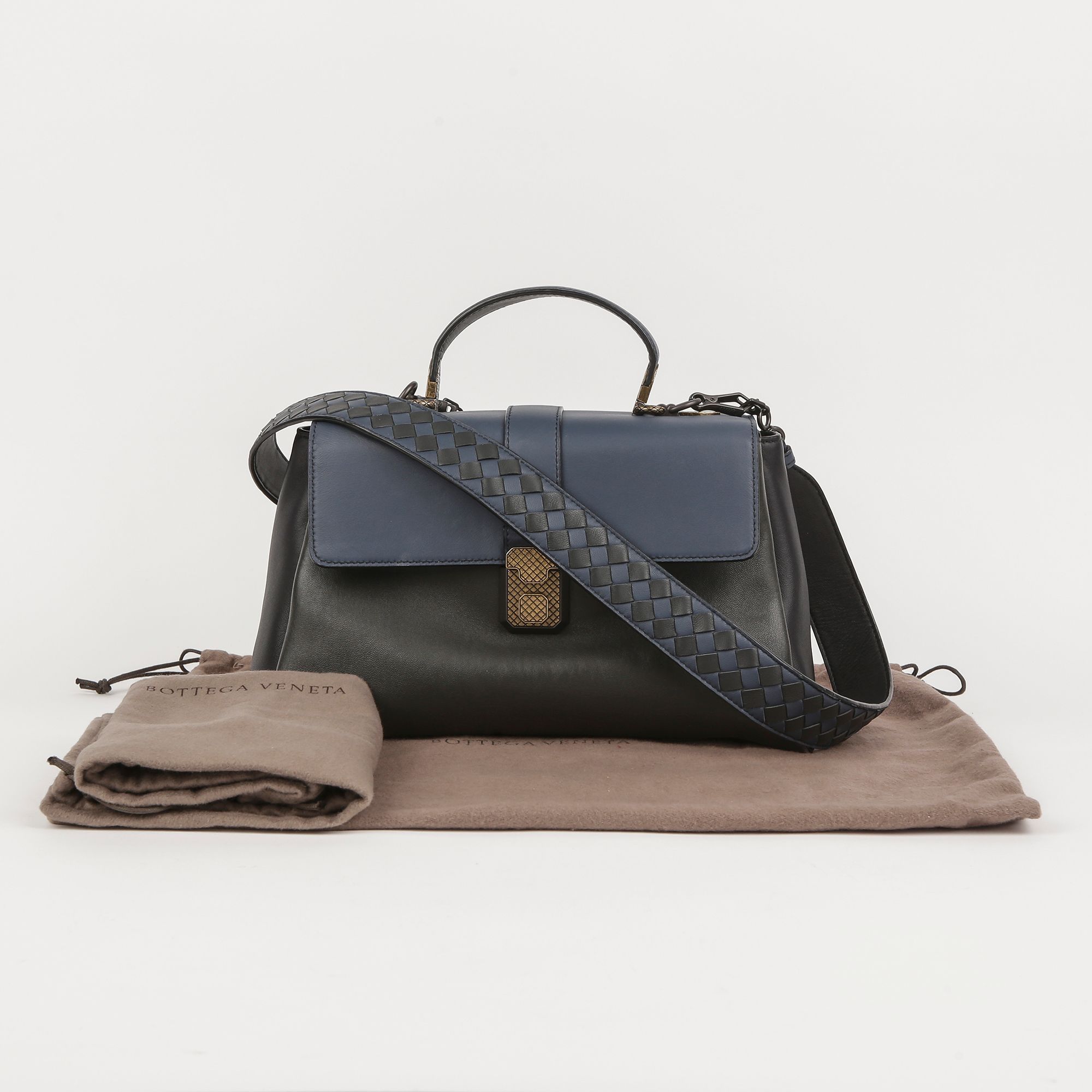 Bottega Veneta Two-Tone Intrecciato Leather Piazza Tote and
