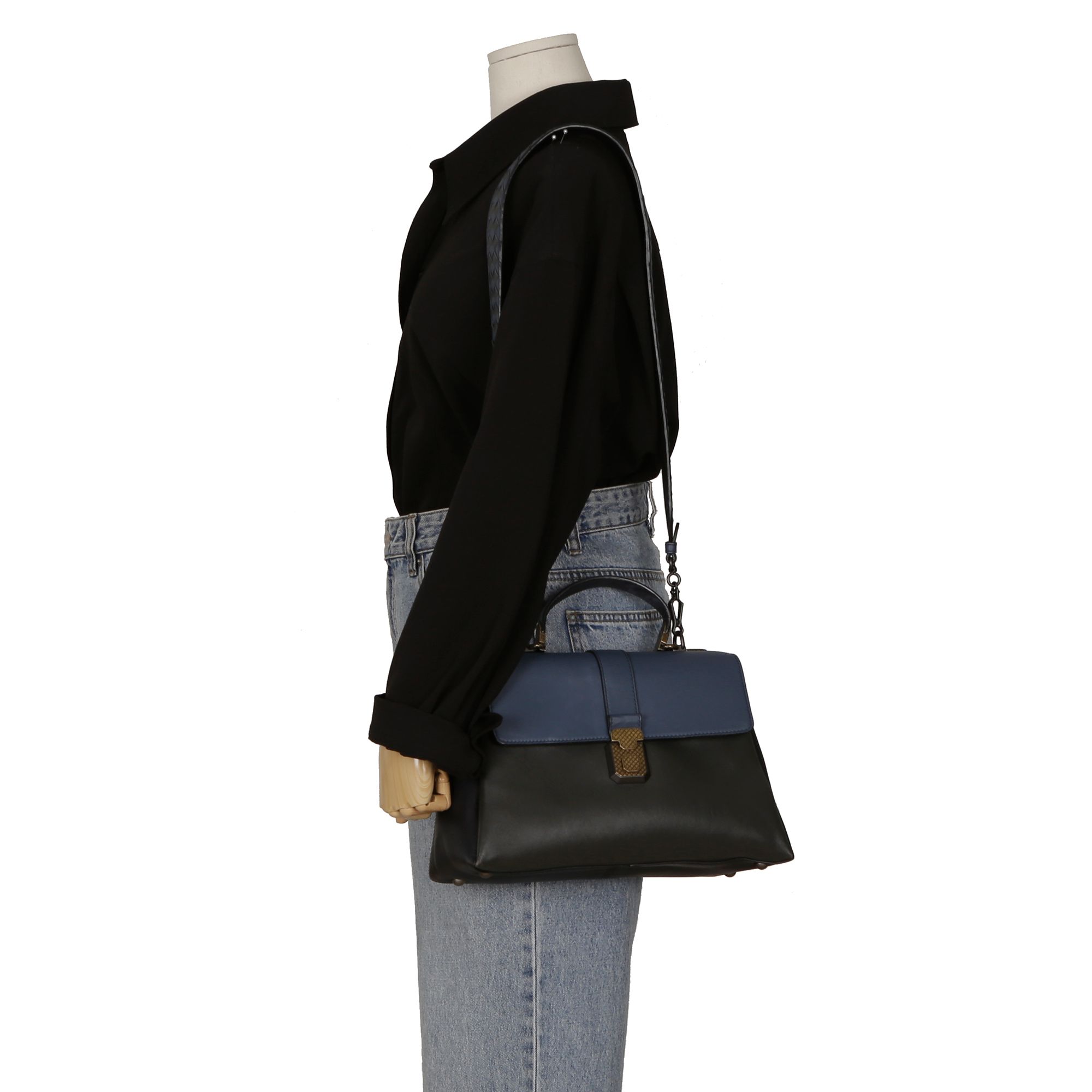 Bottega Veneta Two-Tone Intrecciato Leather Piazza Tote and