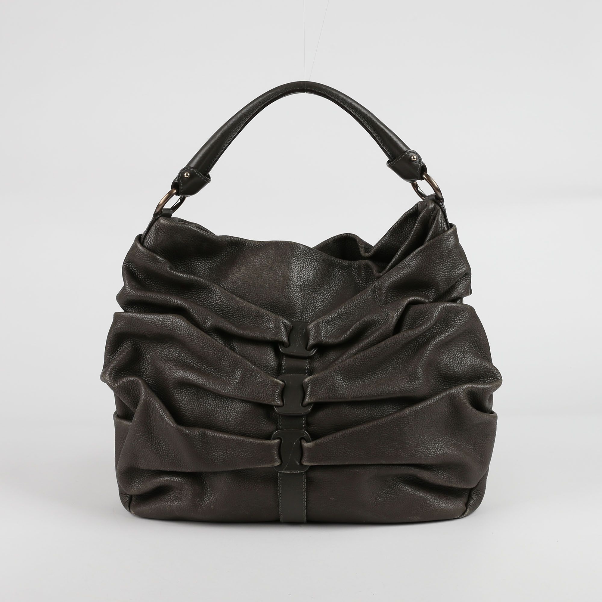 Salvatore Ferragamo 21 B247 Khaki Leather Hobo Shoulder Bag