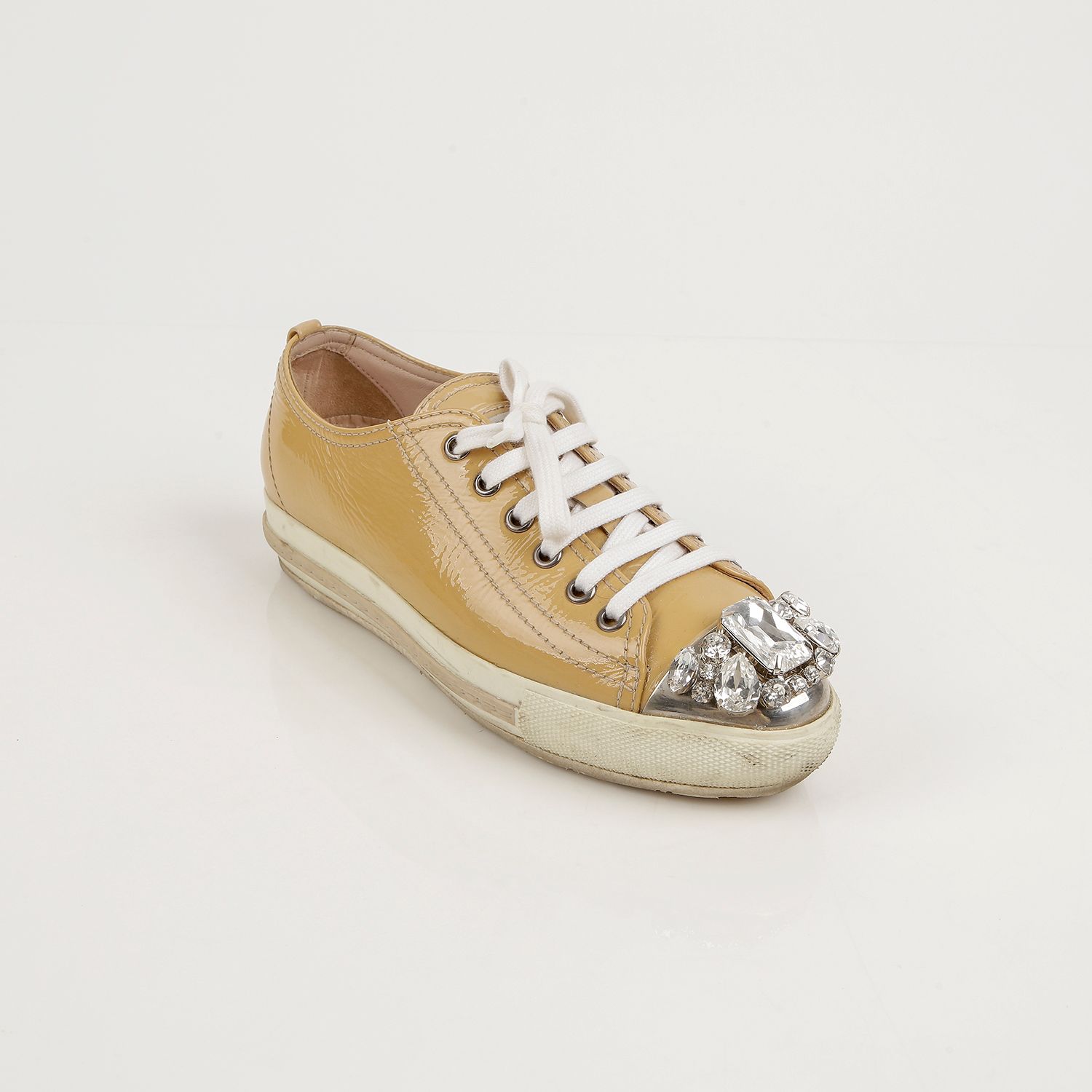Miu Miu Beige Patent Leather Crystal Sneakers 5E8557 35.5 | eBay