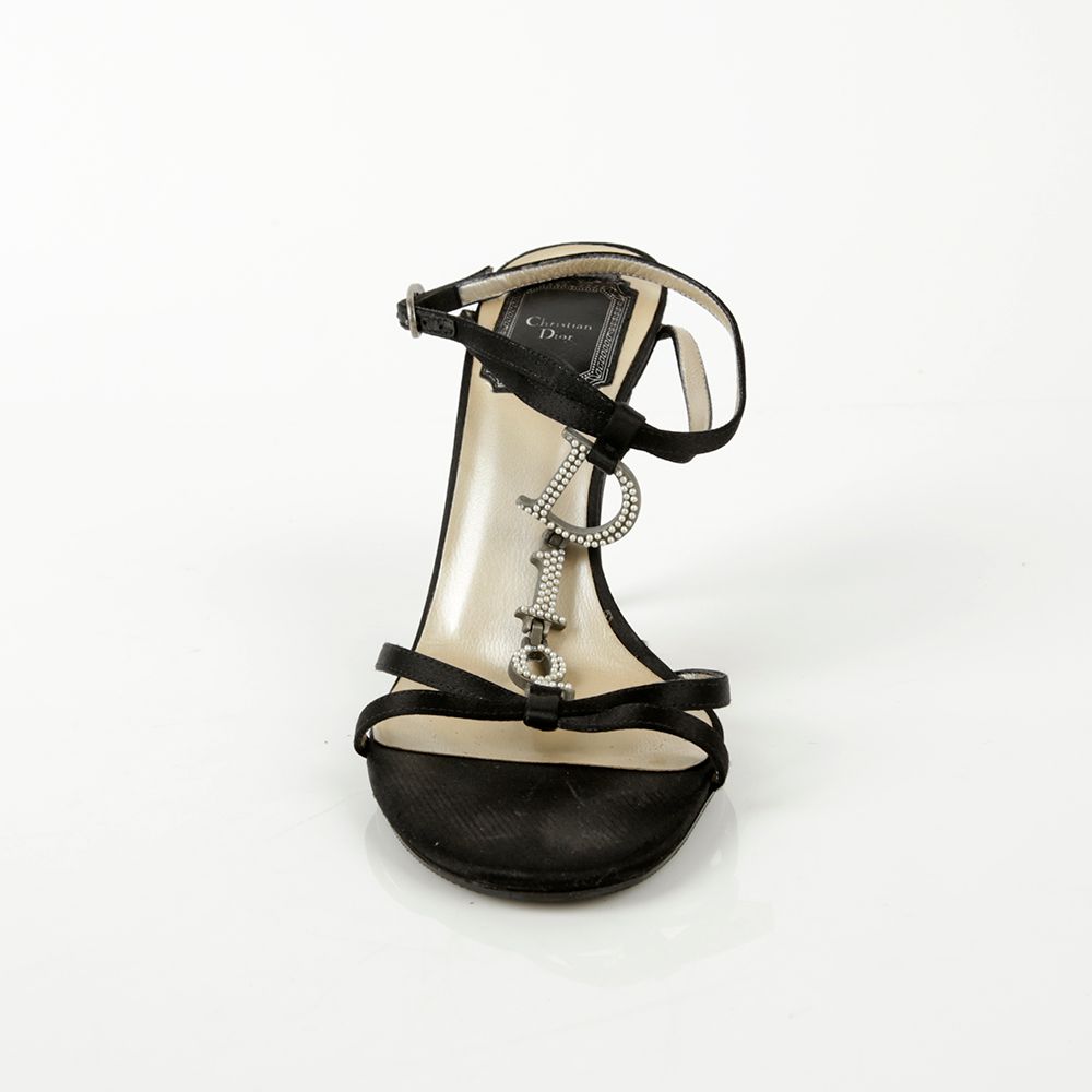 Dior Black Satin Logo Strap Heels 35.5 59368427 | eBay