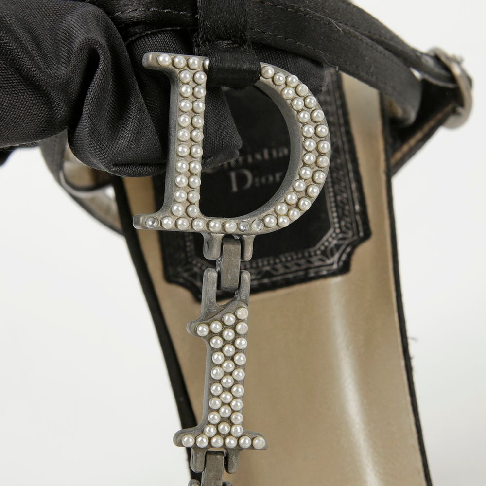 Dior Black Satin Logo Strap Heels 35.5 Size - SKU | eBay