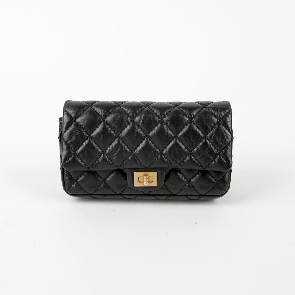 CHANEL Black Vintage Calf 2.55 Chain Belt Bag A57791 | eBay