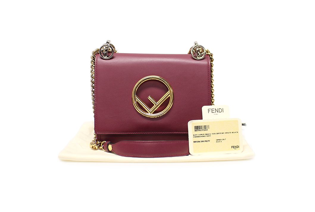 Fendi Black Cherry Calf Kan I F Small Shoulder Bag 8BT286