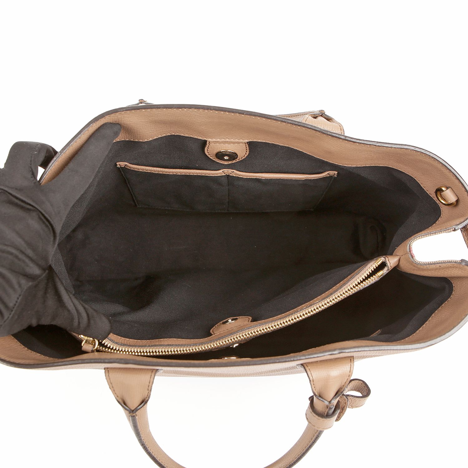 Burberry Brown Leather Side Banner Check Tote Bag 3962737 | eBay