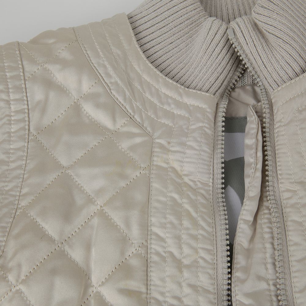 CHANEL Metallic Light Grey Quilted Zip-Up Jacket P26543 CHANEL Metallic Light Grey Quilted Zip-Up Jacket P26543
