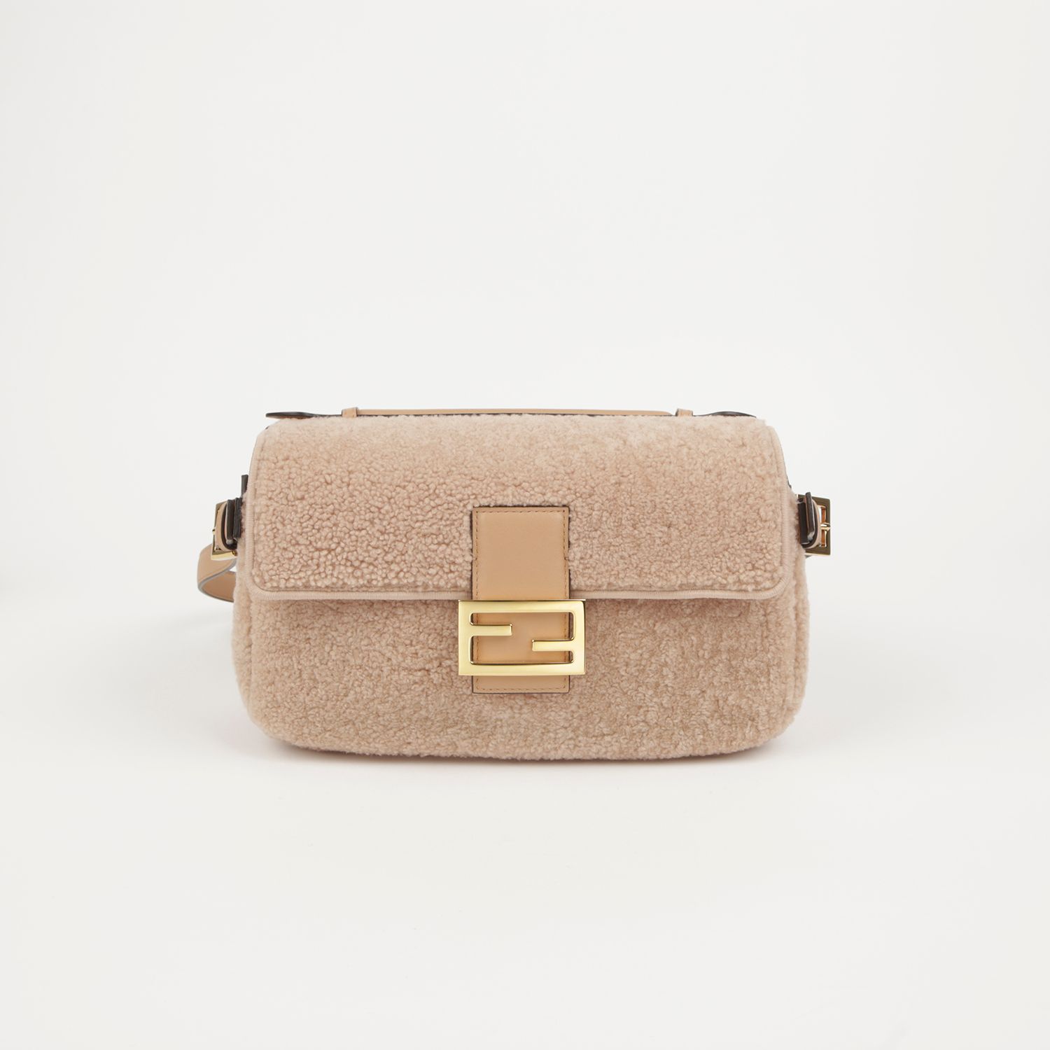 Fendi Pink Shearling Lamb Multi Baguette Tote and Shoulder