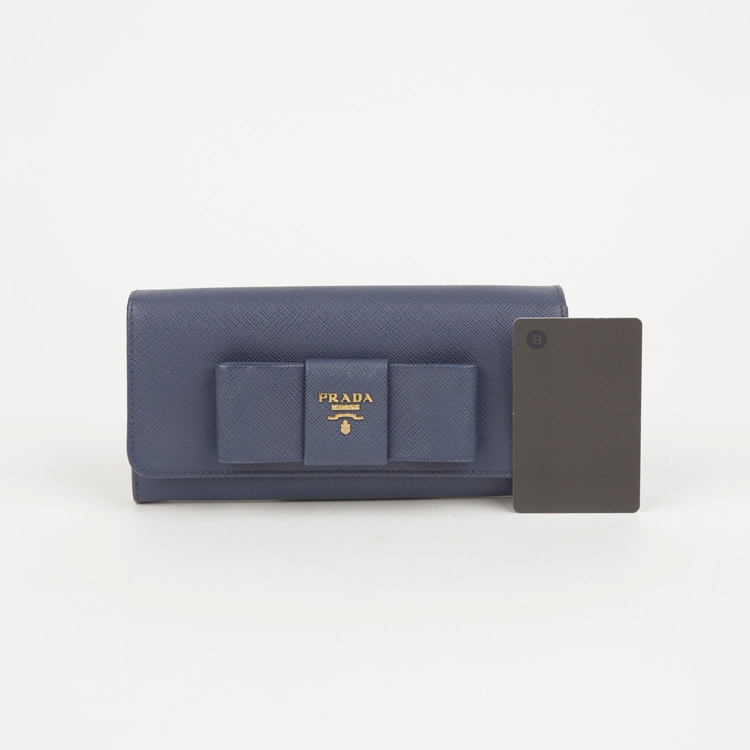 Prada Blue Saffiano Leather Ribbon Detail Long Wallet 1M1132