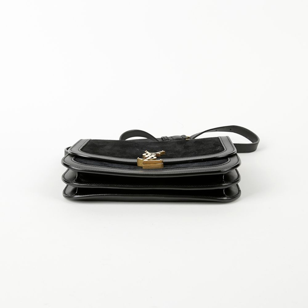 Saint Laurent Black Suede Leather Trim Solferino Shoulder