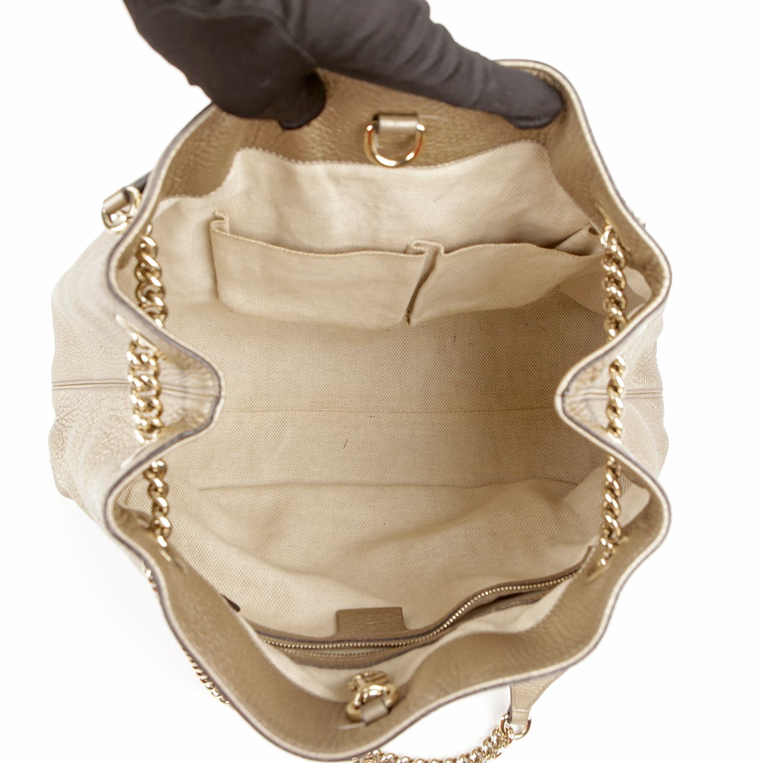 Gucci Metallic Gold Leather Soho Tassel Chain Shoulder Bag
