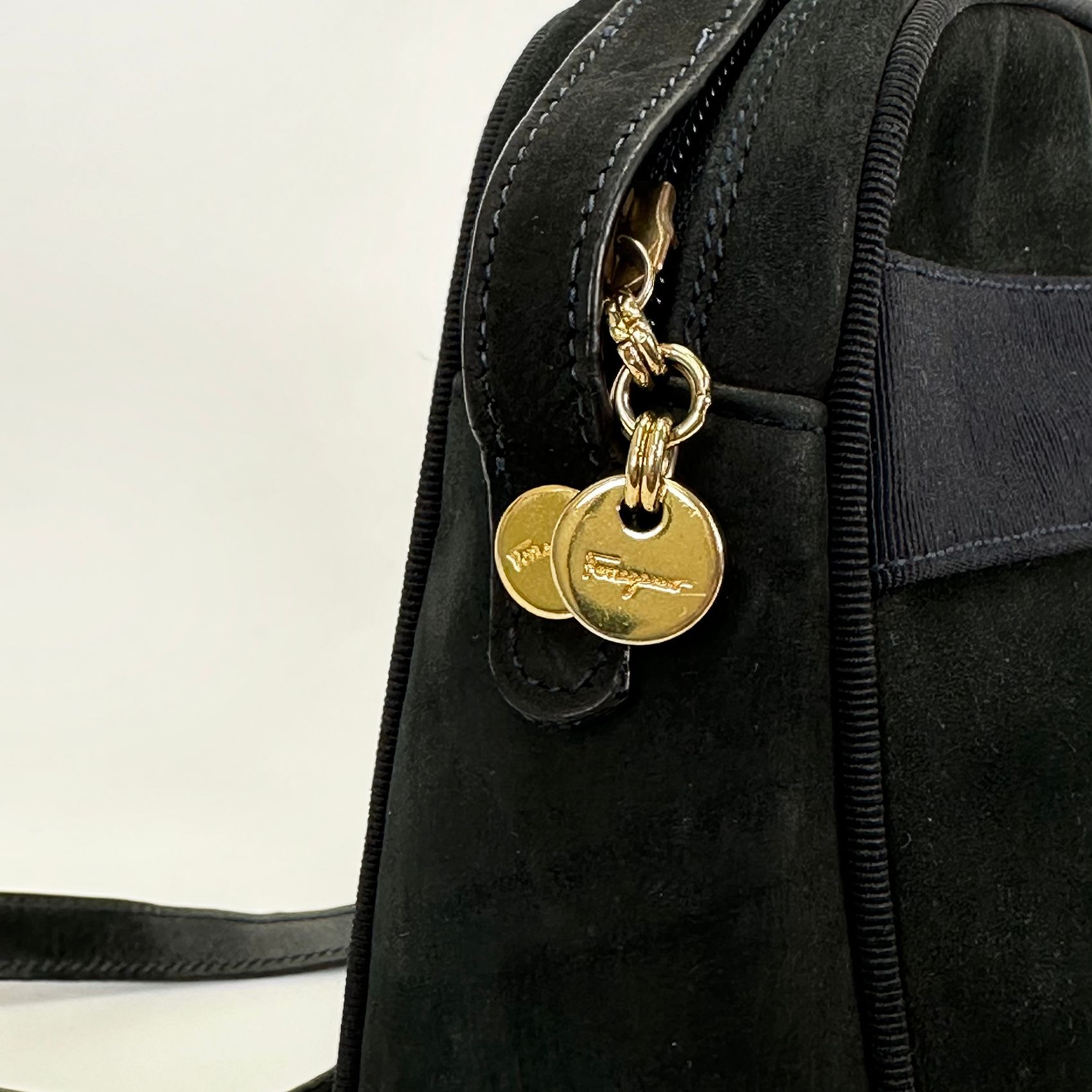 Salvatore Ferragamo Navy Suede Vara Crossbody Camera Bag