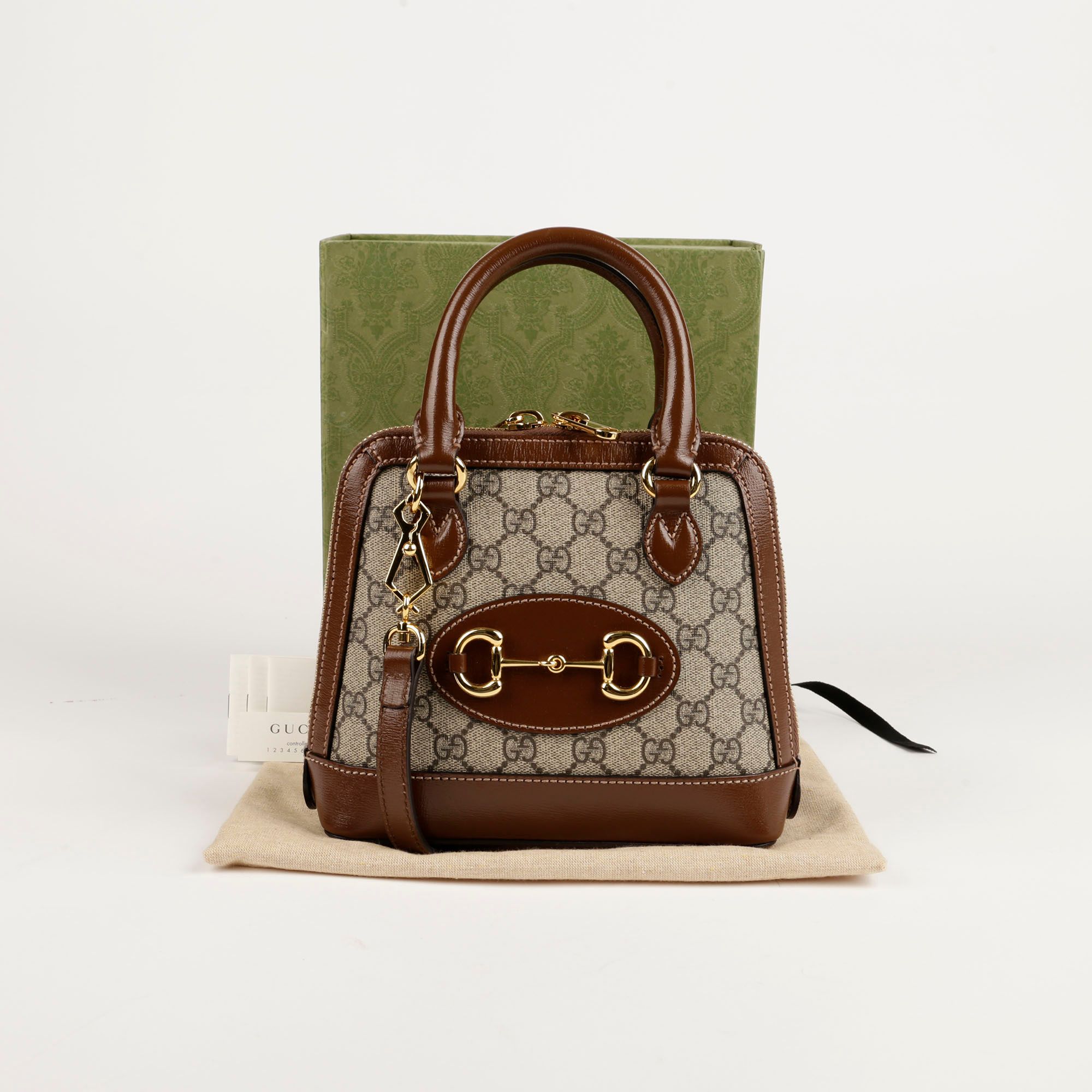 Gucci Mini GG Supreme Canvas Horsebit 1955 Top Handle Tote Gucci Mini GG Supreme Canvas Horsebit 1955 Top Handle Tote