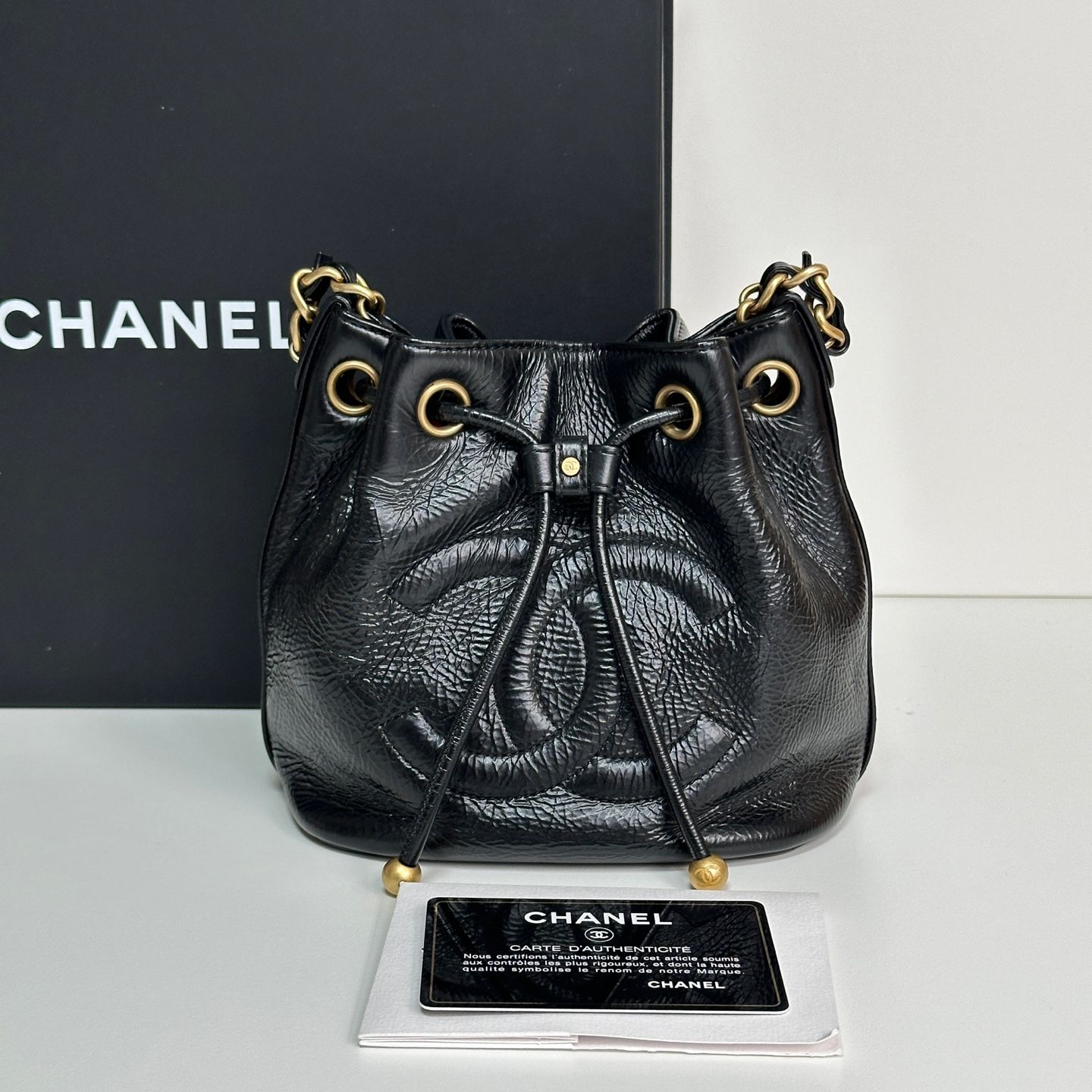 CHANEL Vintage CC Logo Drawstring Bag in Calfskin 30 Series