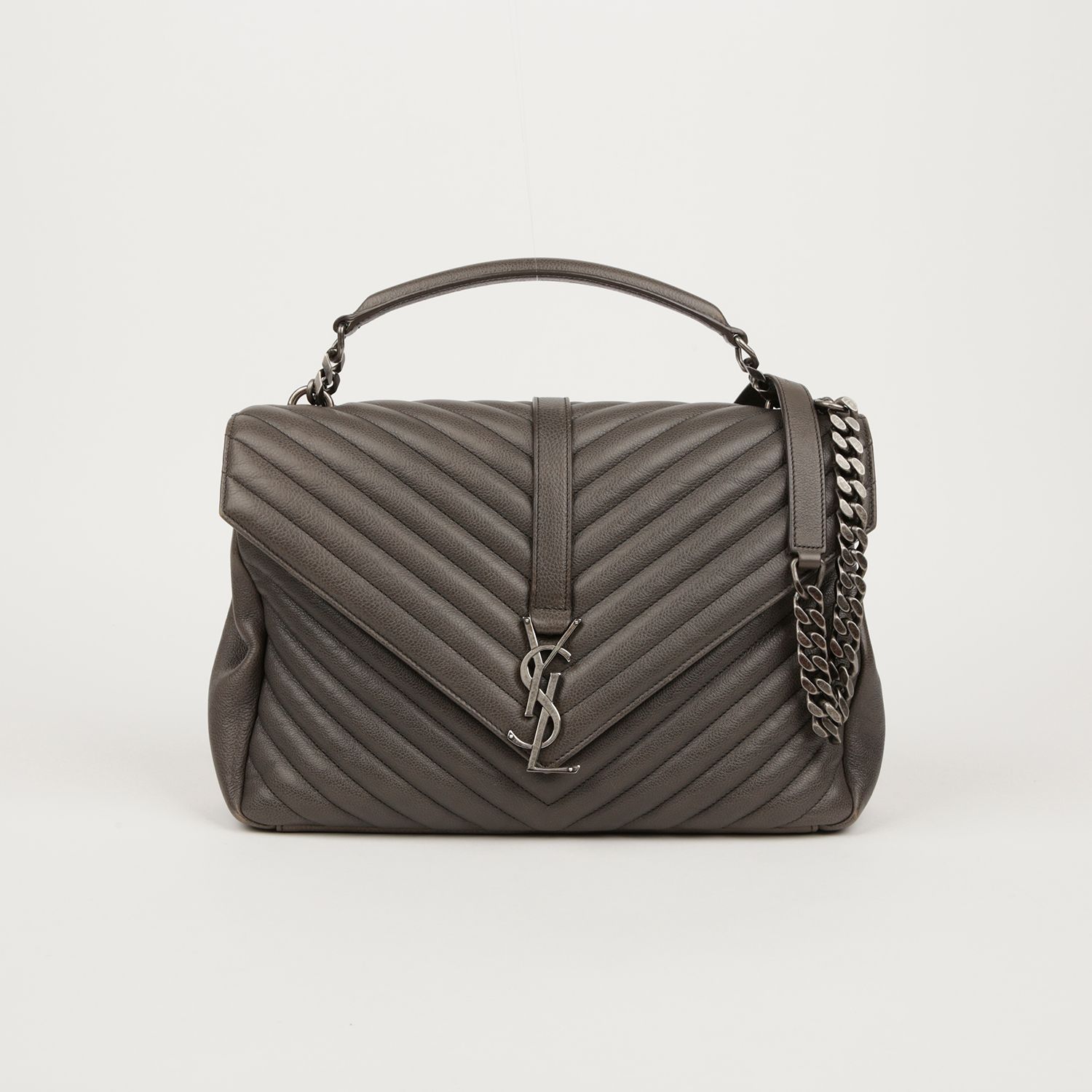 Saint Laurent Gray Sunset Leather Monogram Chain Shoulder
