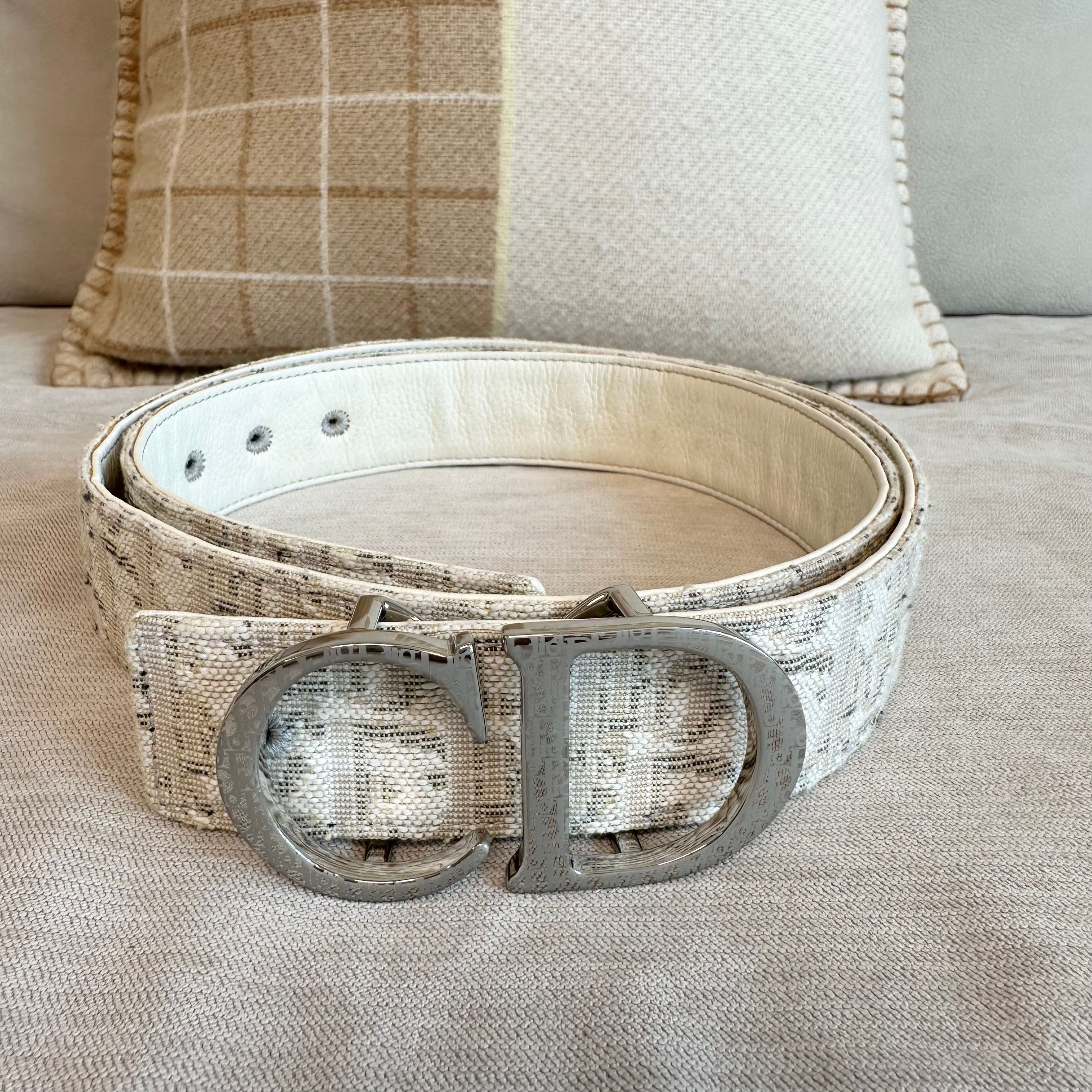 Dior Beige and White Monogram Belt Leather belt Dior Multicolour size M International in  main image 2