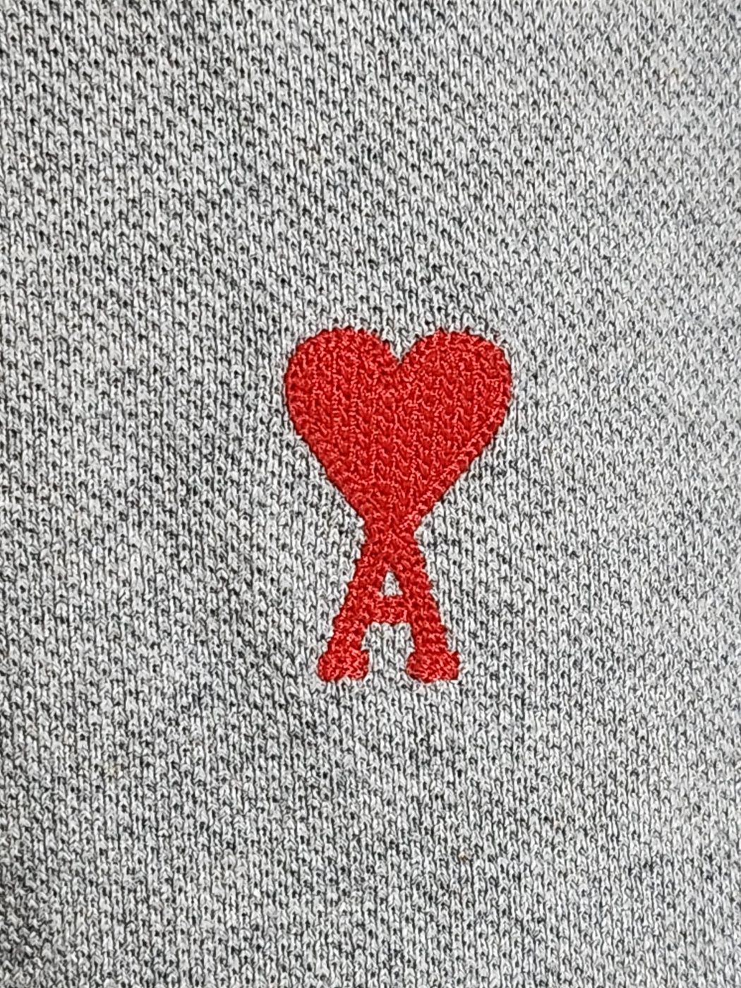AMI Gray Small Heart Embroidery Short Sleeve Polo E21HJ207