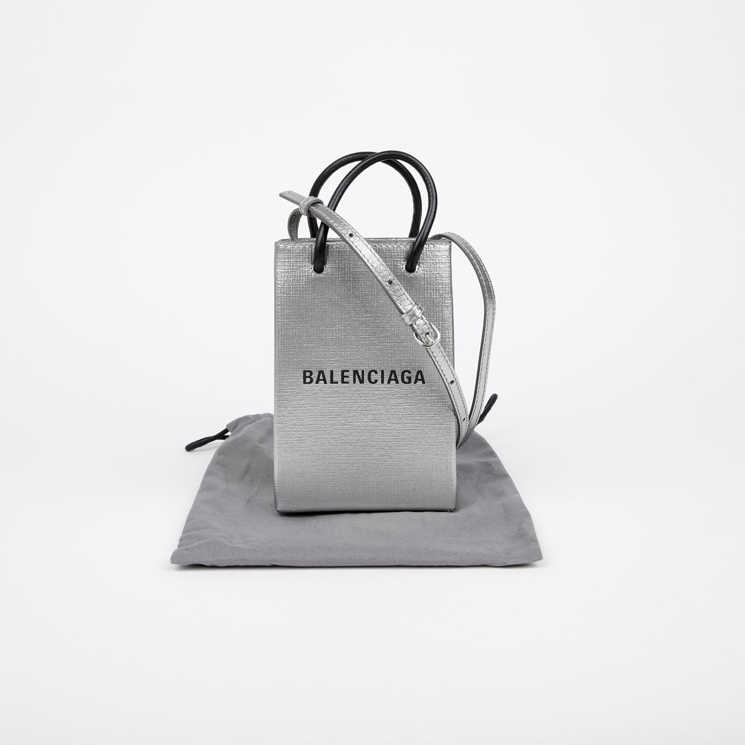 BALENCIAGA Leather Phone Holder Shopping Tote Crossbody Bag