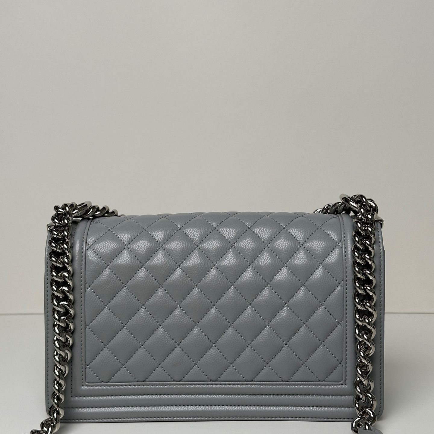 CHANEL Boy Flap Medium Gray Vintage Silver-tone Shoulder Bag