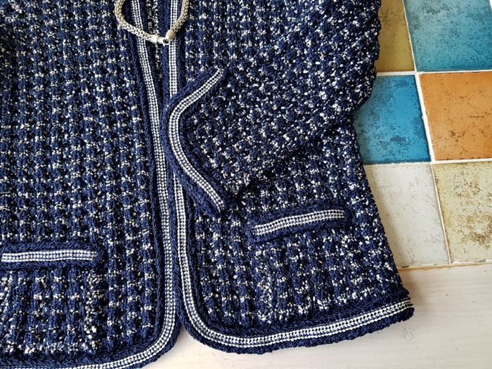 Chanel Spring 1995 Runway Blue Boucle Zip Jacket & Skirt