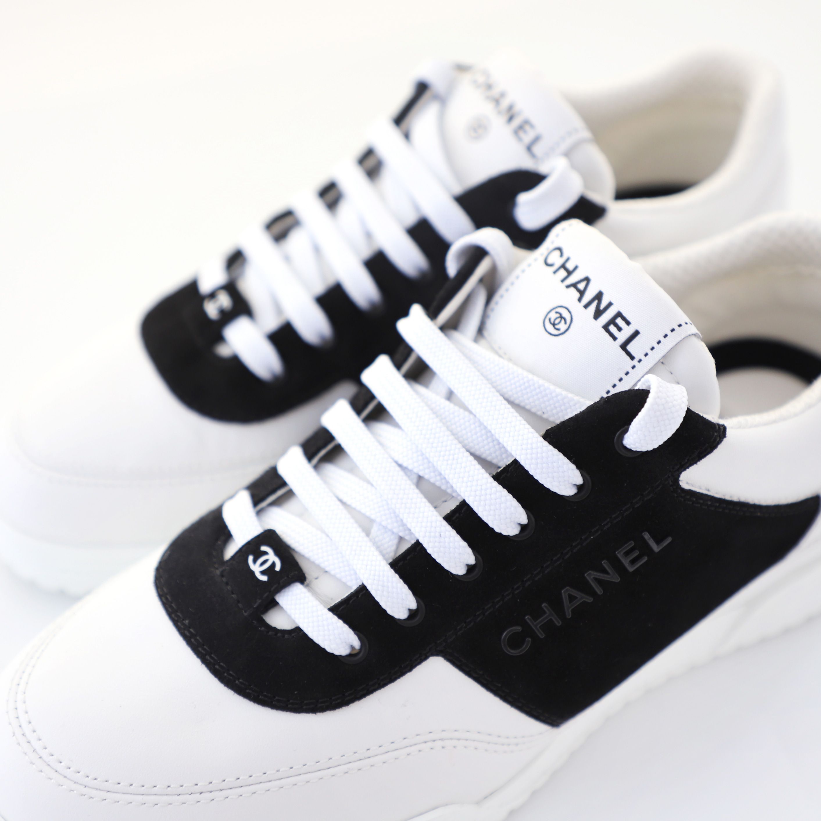 CHANEL Suede Leather Two-Tone Logo Sneakers G45470 37 | eBay