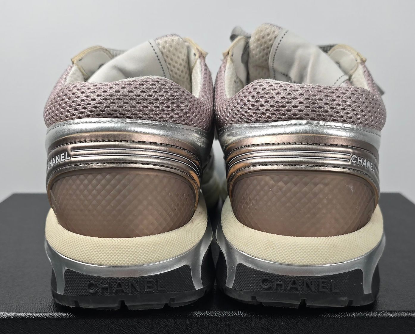 CHANEL Sneakers Fabric Laminated & Pink Silver 250 120697546 CHANEL Sneakers Fabric Laminated & Pink Silver 250 120697546