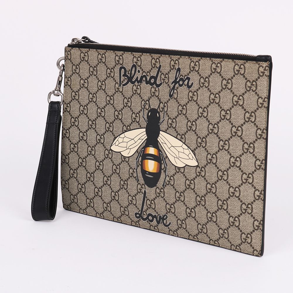 Gucci GG Canvas Bee Print Medium Clutch Bag 473904 121275305 Gucci GG Canvas Bee Print Medium Clutch Bag 473904 121275305