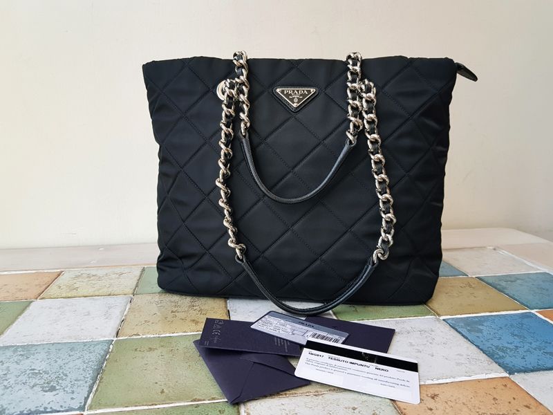Prada Black Chain Quilted Shoulder Tote Bag 1BG017 123520622 Prada Black Chain Quilted Shoulder Tote Bag 1BG017 123520622