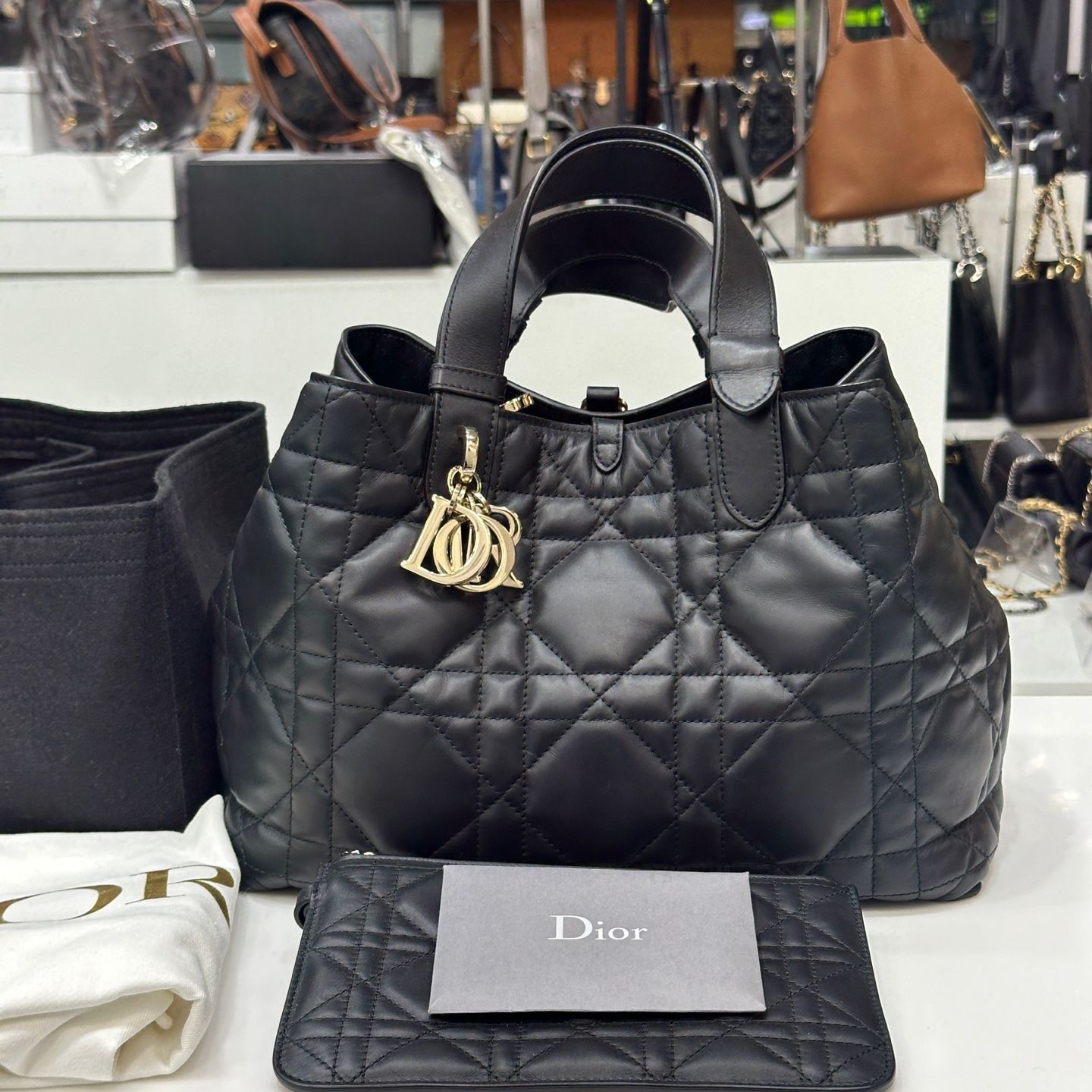Dior Medium Black Tote Bag with Kanaju Details Dior Medium Black Tote Bag with Kanaju Details