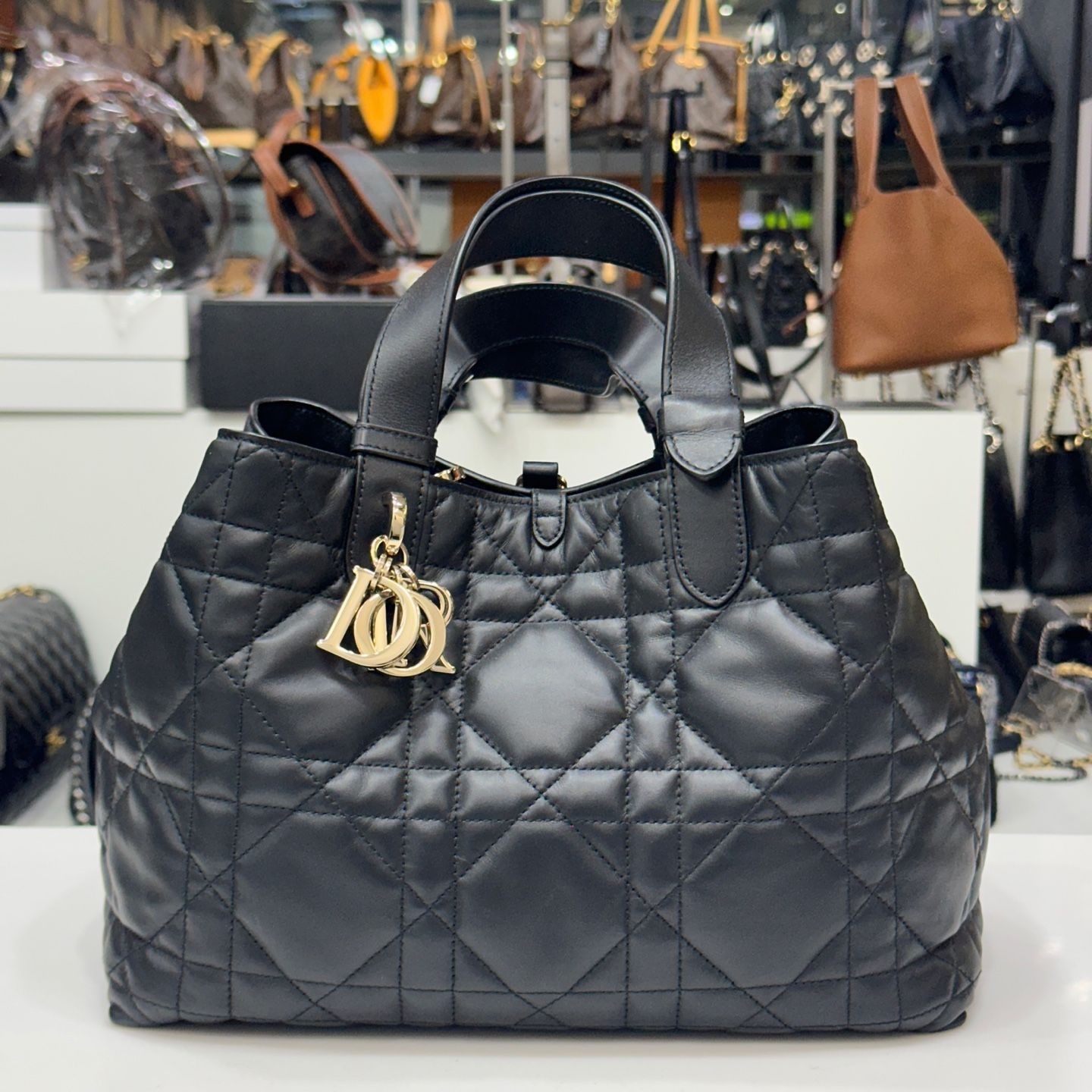 Dior Medium Black Tote Bag with Kanaju Details